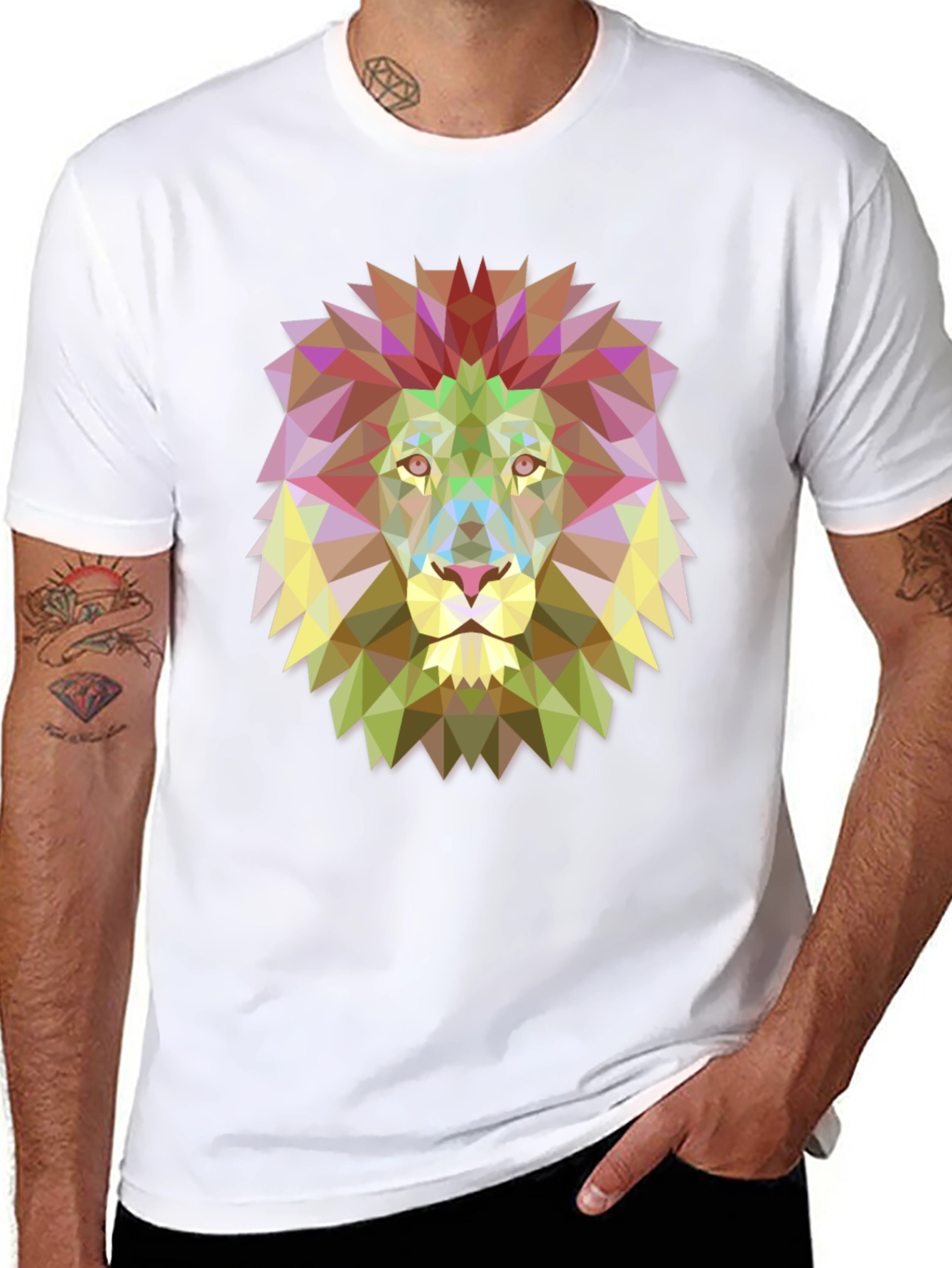 Geometric Lion Graphic Black Tee
