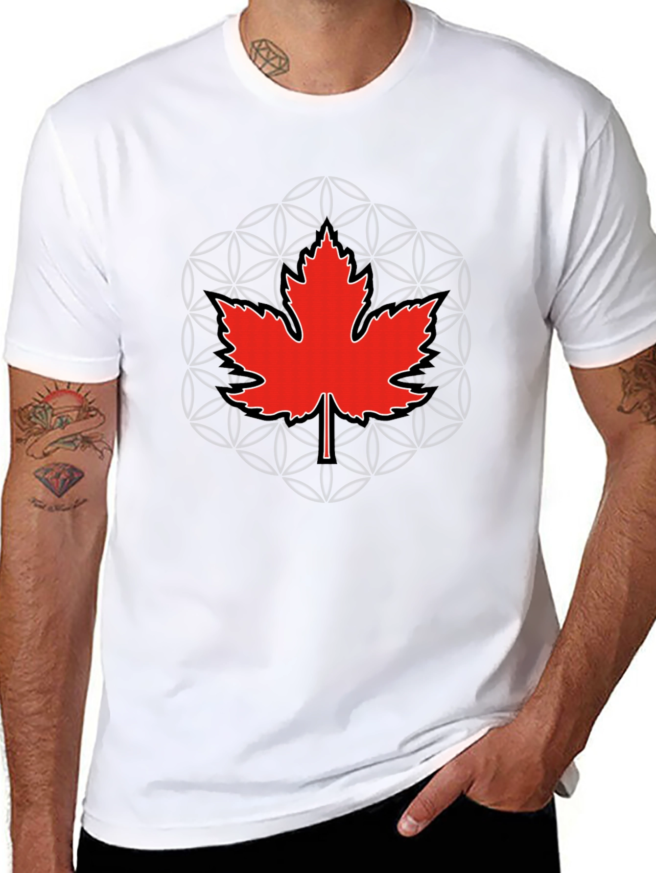 Canadian Maple Leaf T-Shirt - Geometric Design