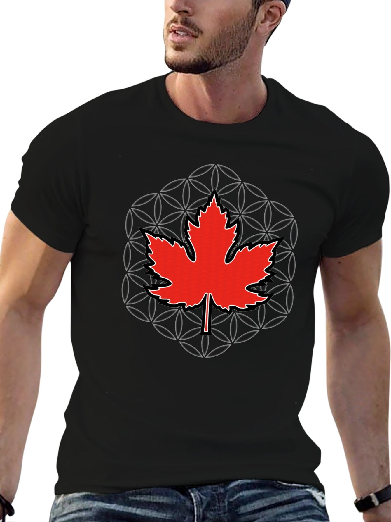 Canadian Maple Leaf T-Shirt - Geometric Design