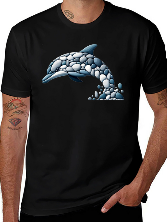 Dolphin Stone Art T-Shirt - Black Graphic Tee