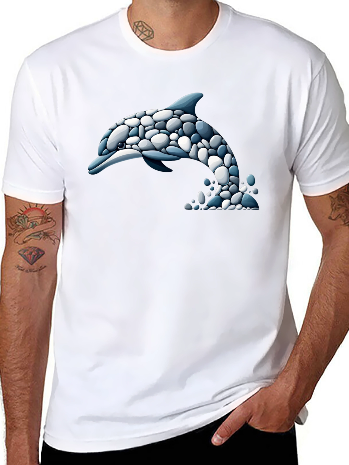 Dolphin Stone Art T-Shirt - Black Graphic Tee