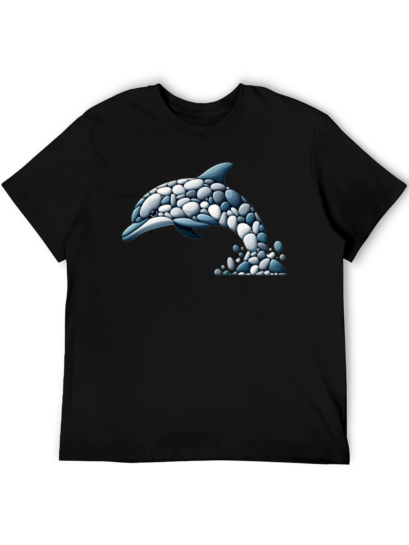 Dolphin Stone Art T-Shirt - Black Graphic Tee