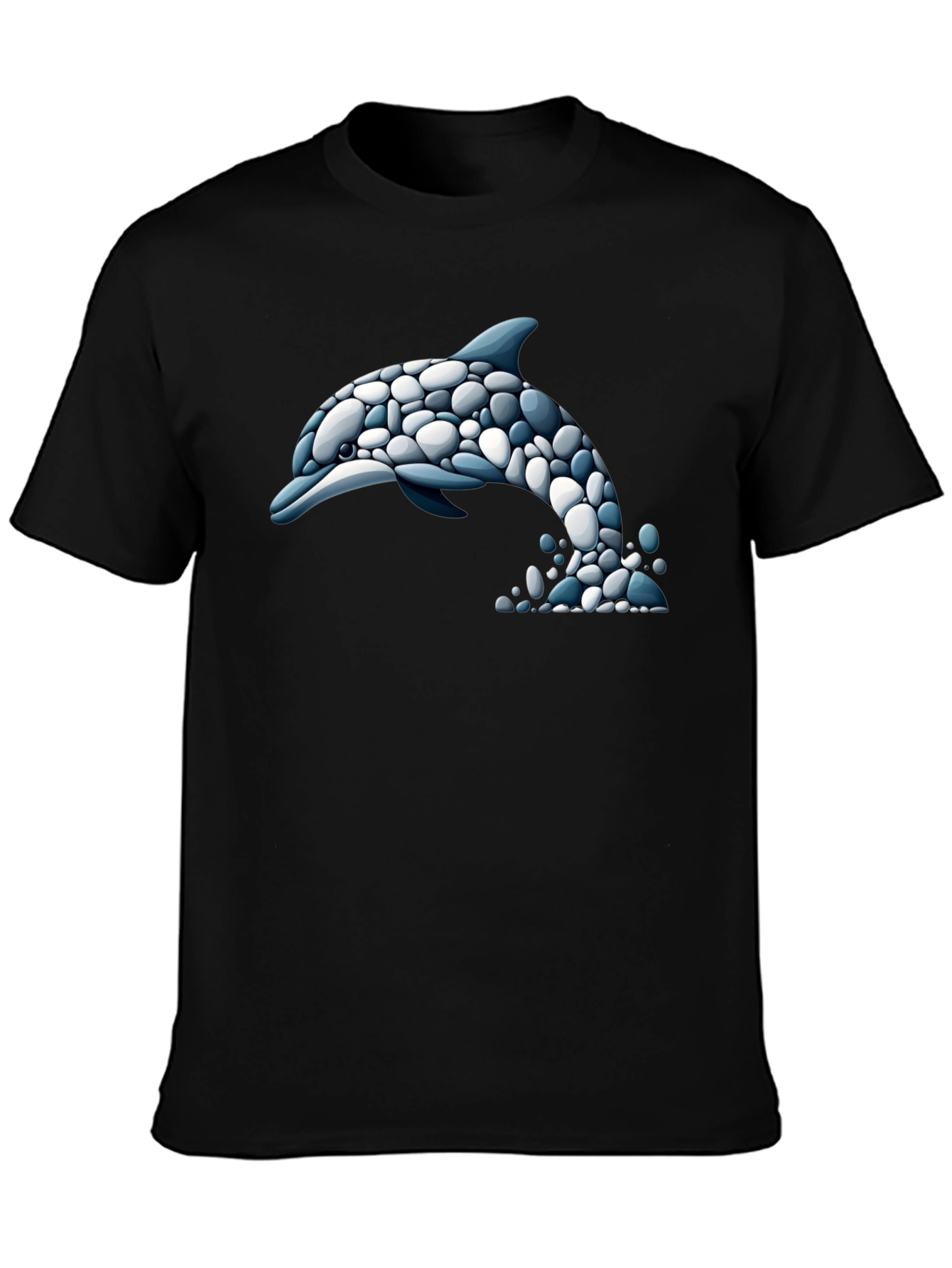 Dolphin Stone Art T-Shirt - Black Graphic Tee