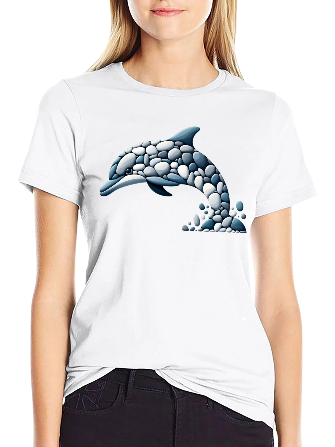 Dolphin Stone Art T-Shirt - Black Graphic Tee
