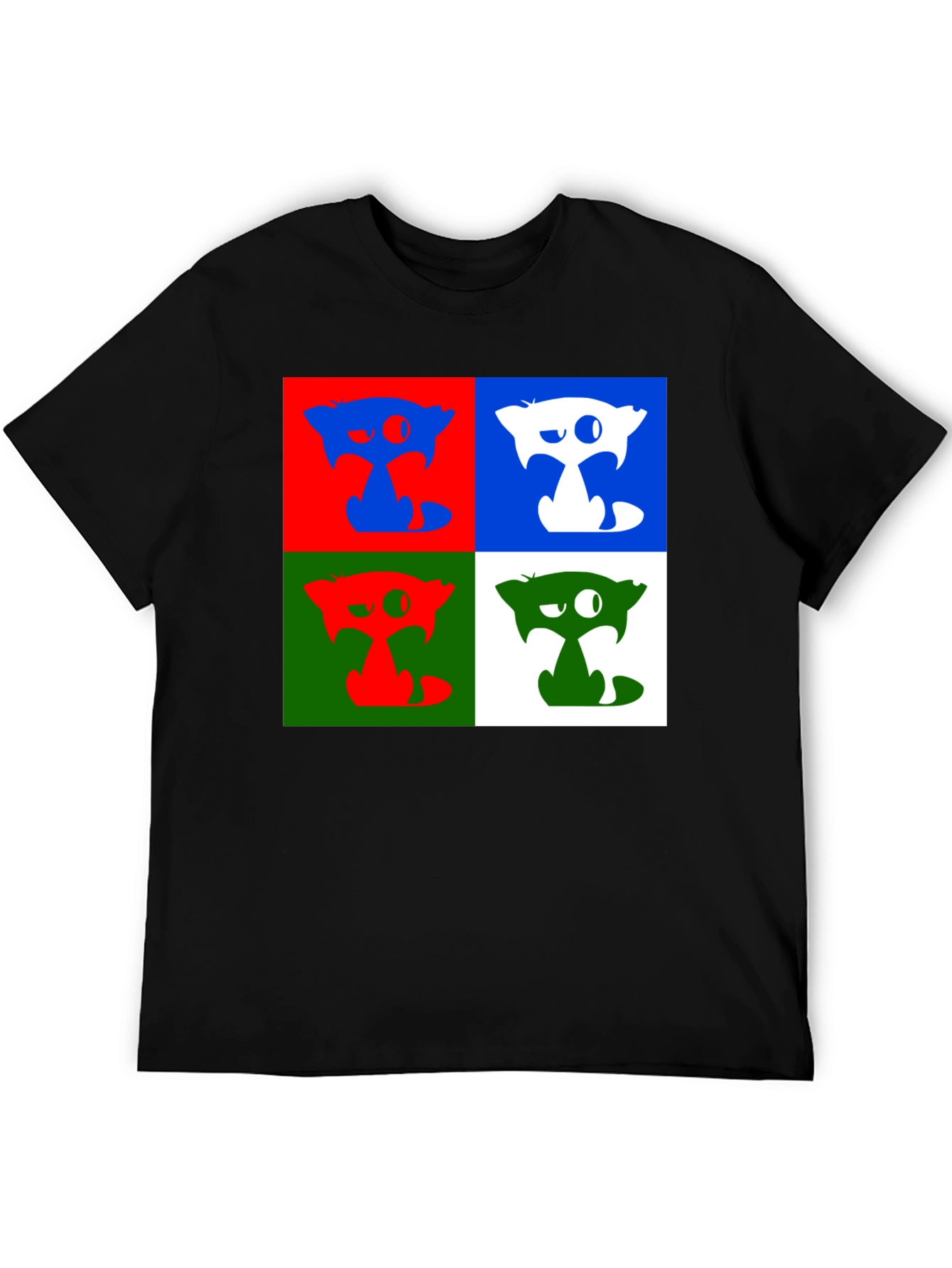 Pop Art Cat Graphic Black T-Shirt