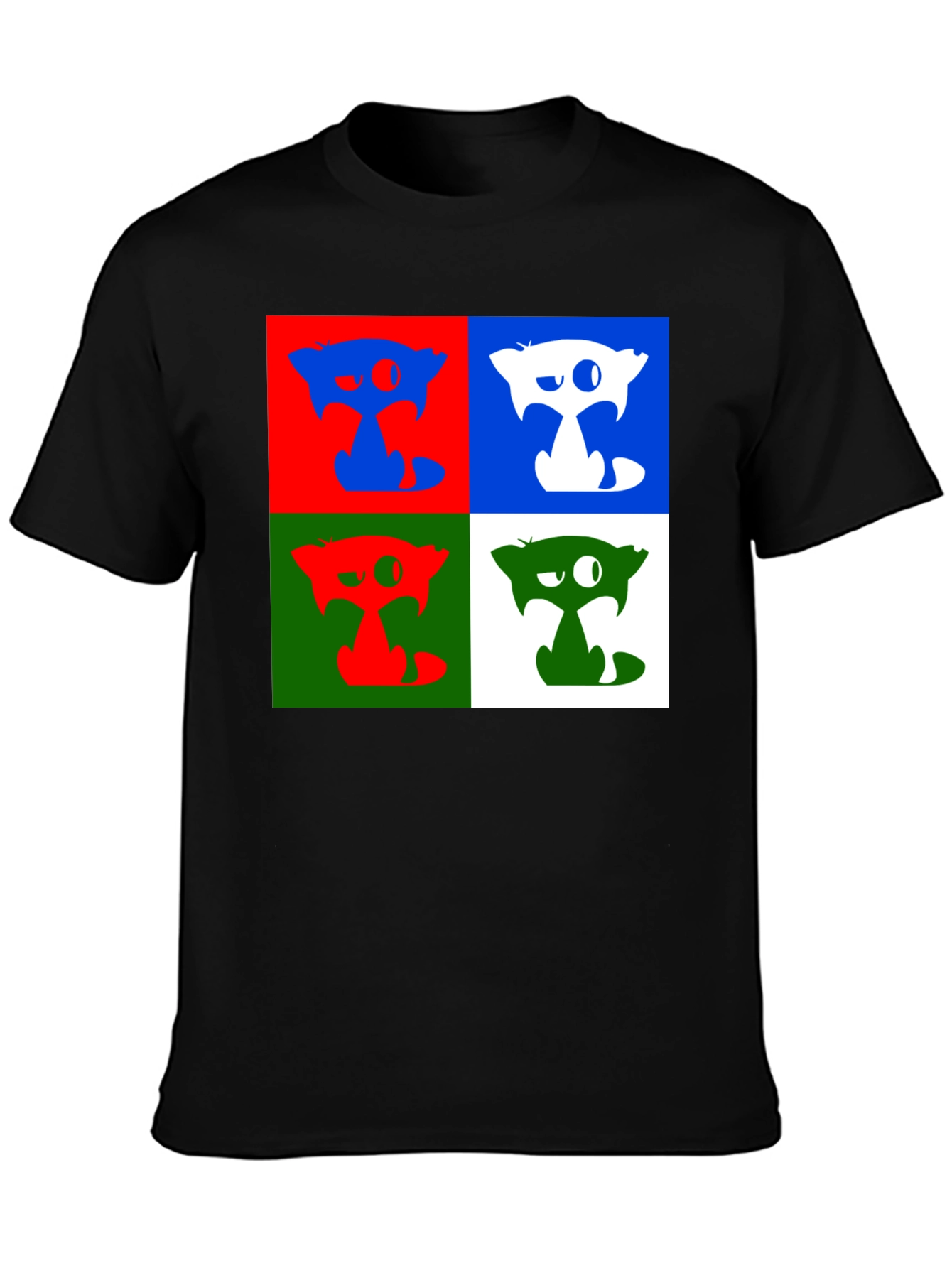 Pop Art Cat Graphic Black T-Shirt