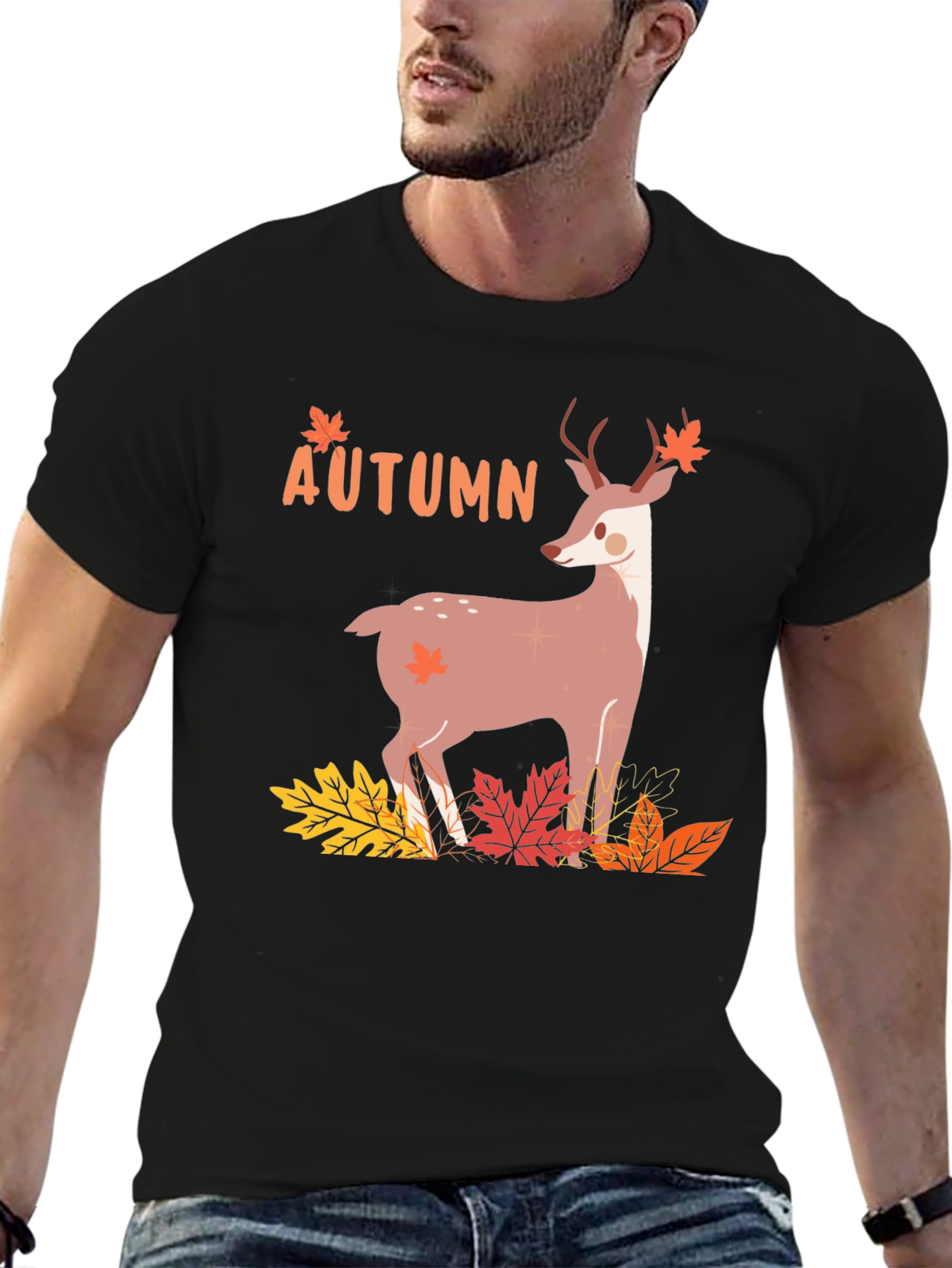 Autumn Deer Graphic Tee - Mens Black T-Shirt