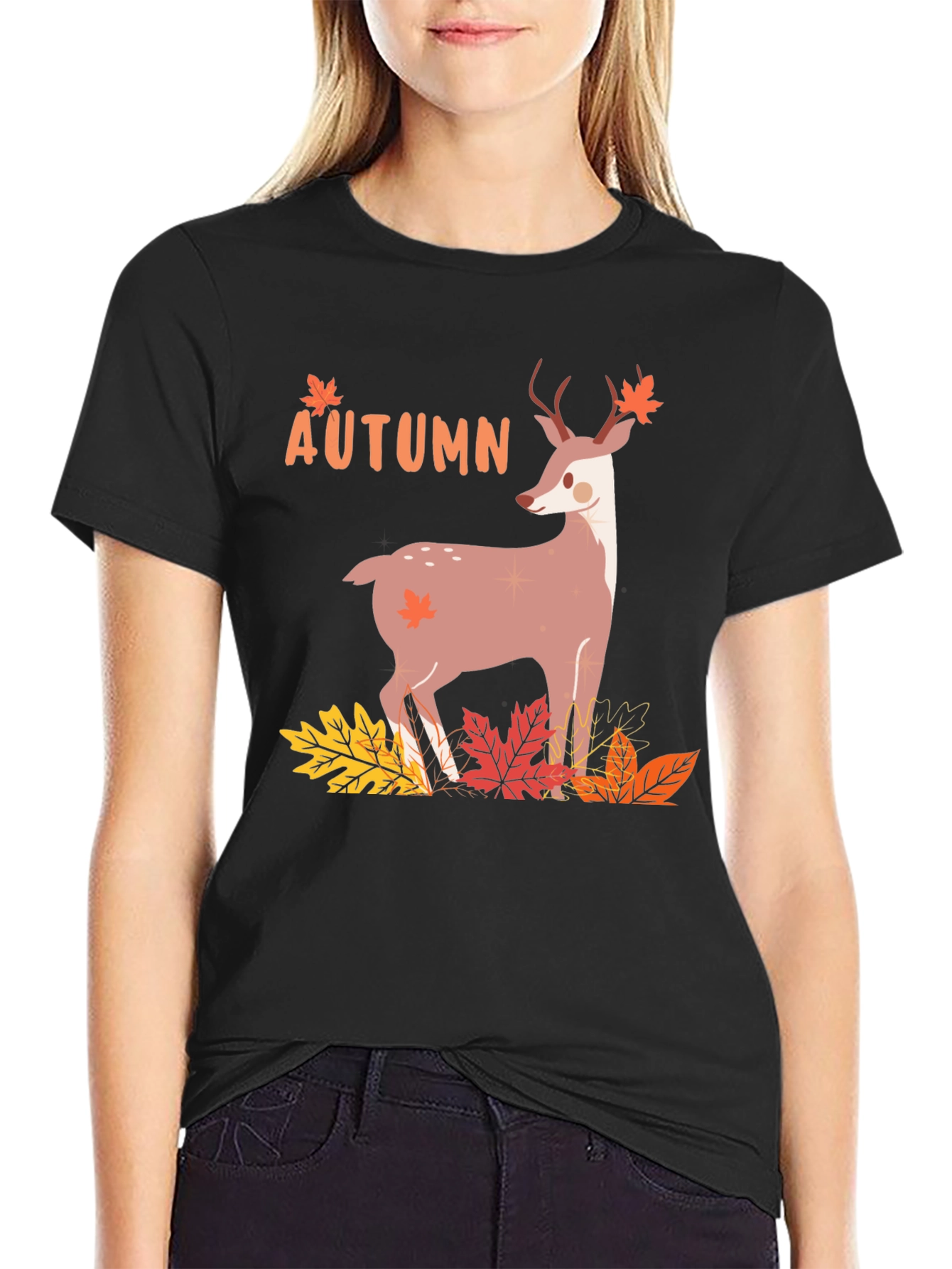 Autumn Deer Graphic Tee - Mens Black T-Shirt