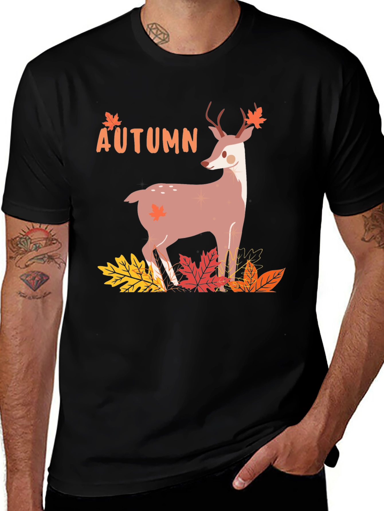 Autumn Deer Graphic Tee - Mens Black T-Shirt