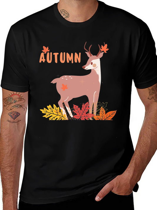 Autumn Deer Graphic Tee - Mens Black T-Shirt