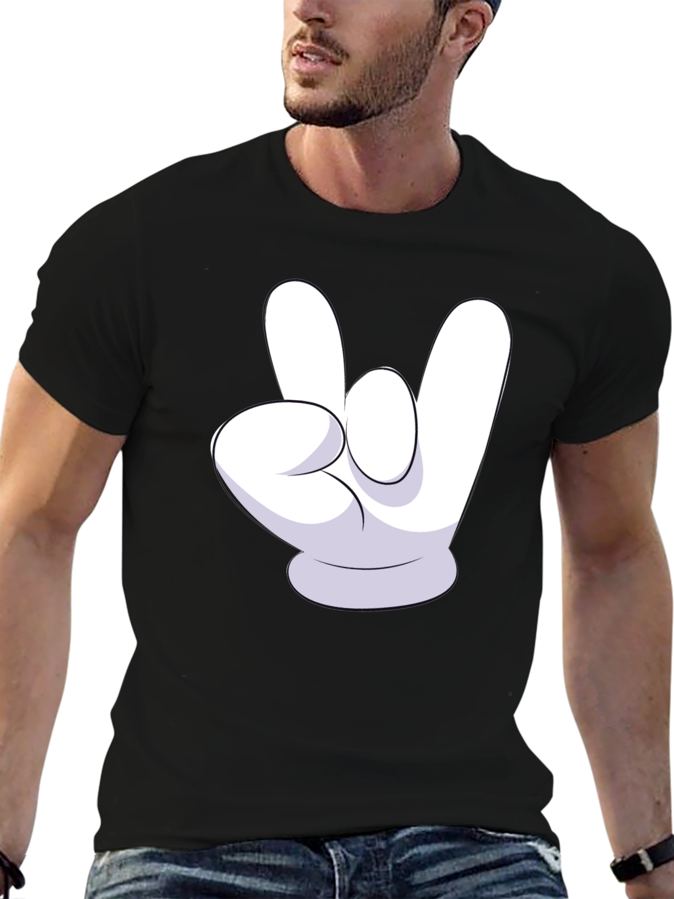 Rock On Mickey Mouse Hand Black T-Shirt