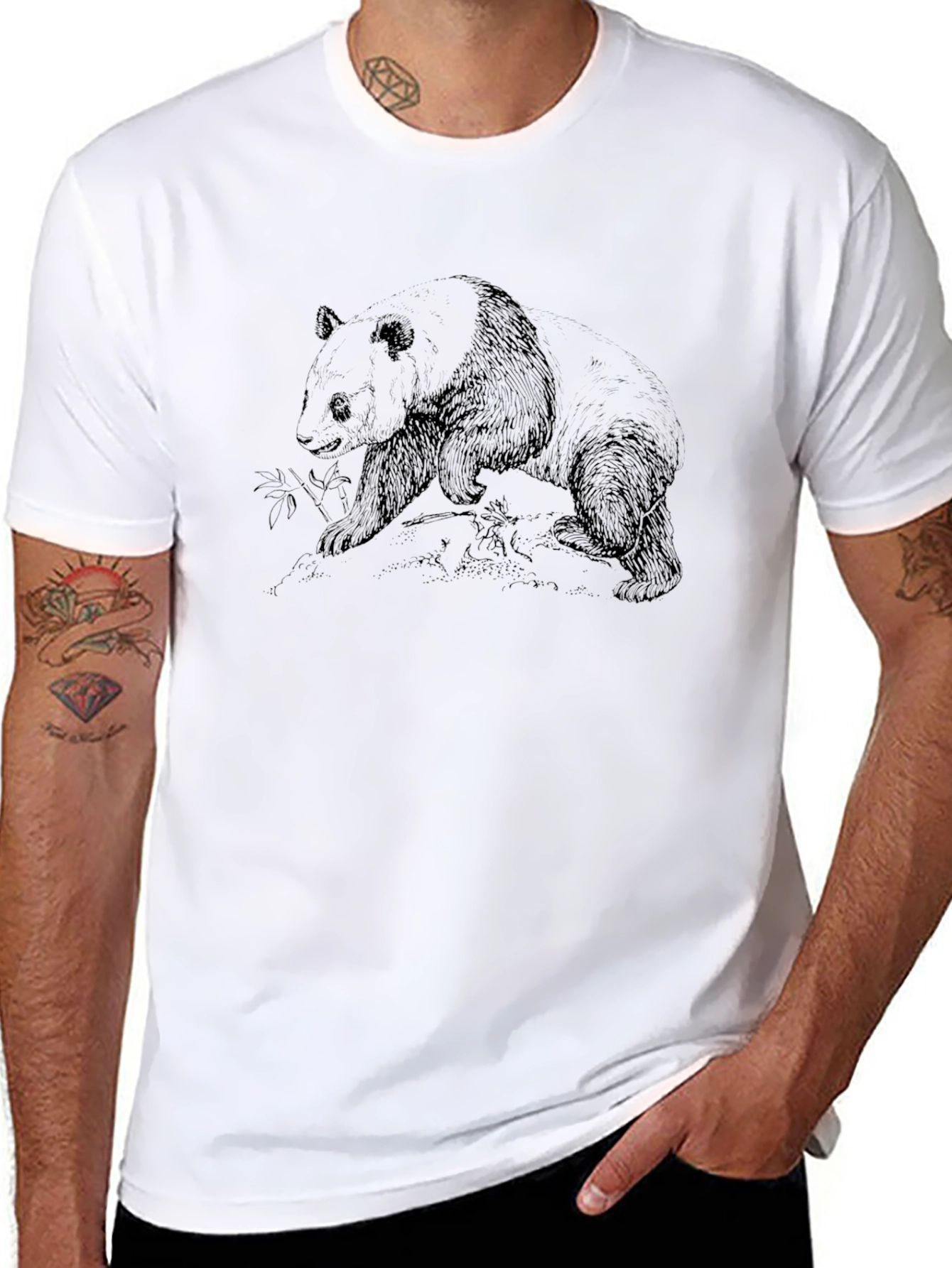 Panda Bear Graphic Black T-Shirt