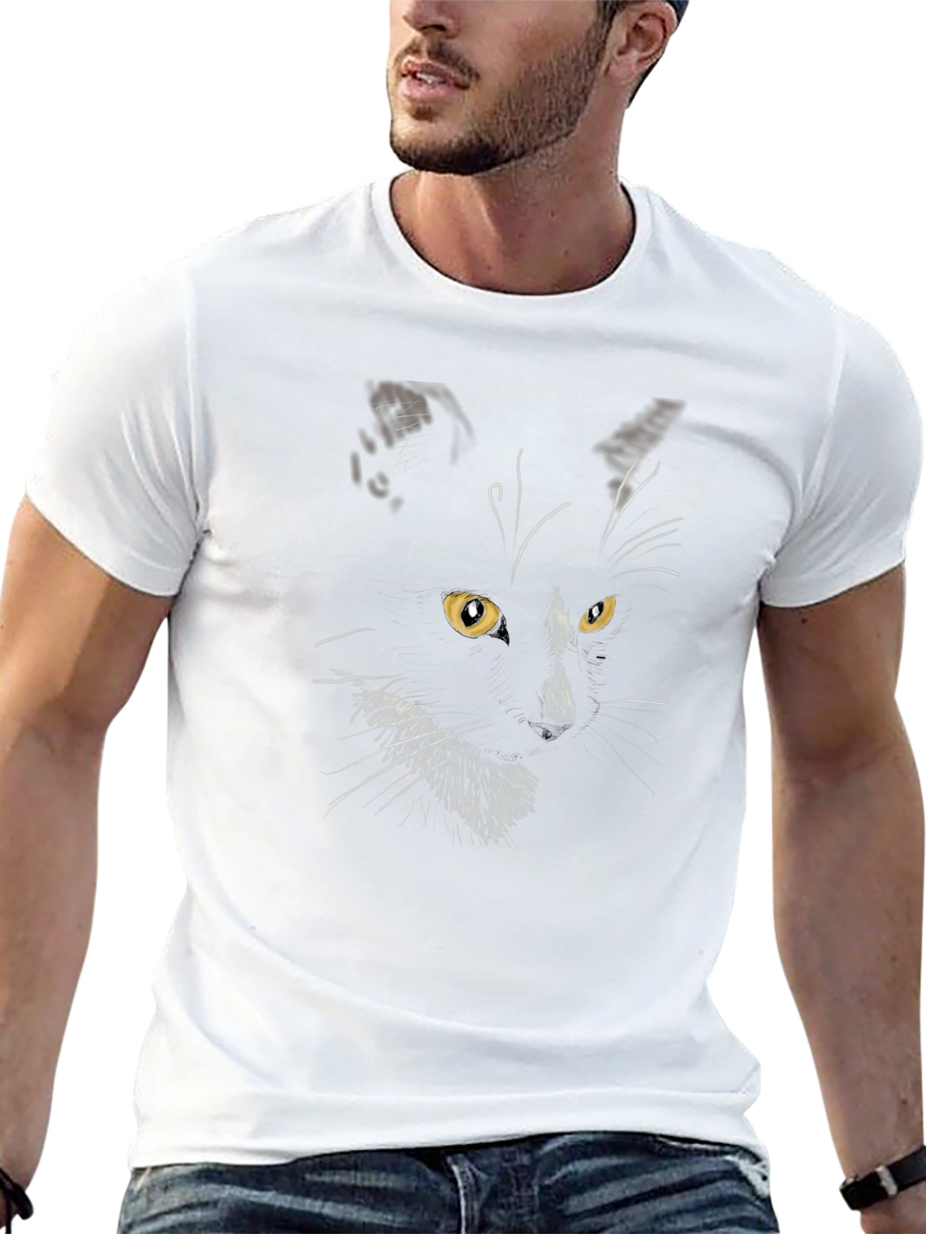 Black Cat Graphic Tee - Mens Stylish Crewneck