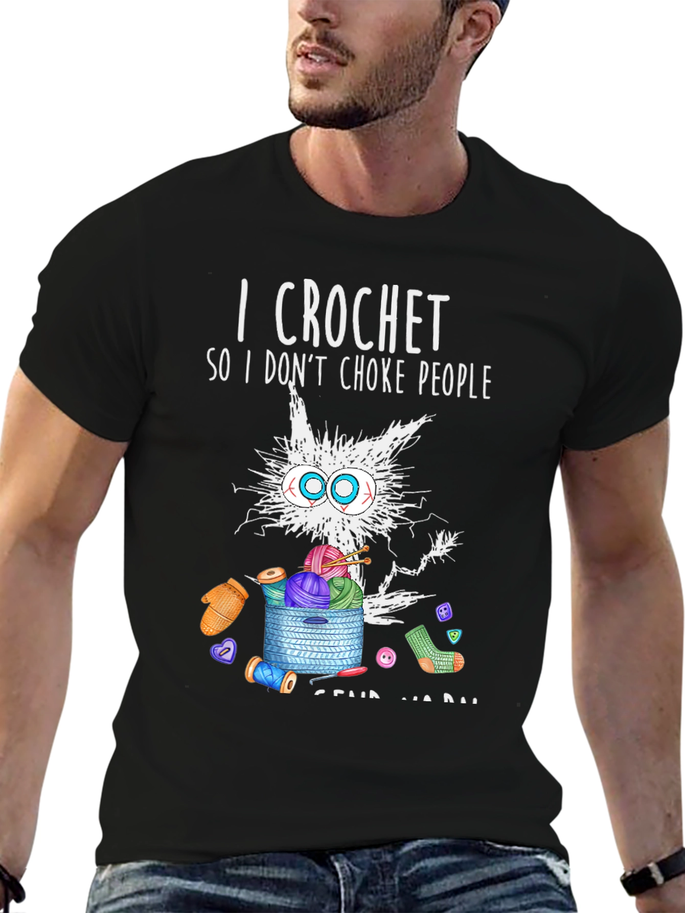 I Crochet Funny T-Shirt - Cat & Yarn Design