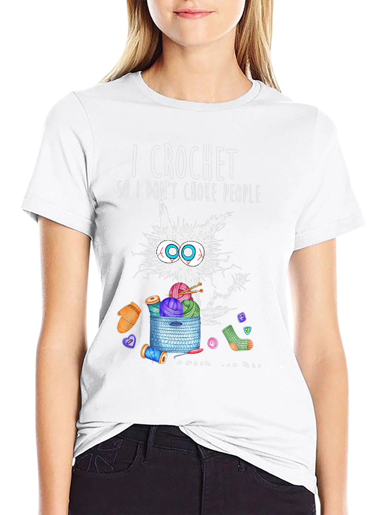 I Crochet Funny T-Shirt - Cat & Yarn Design