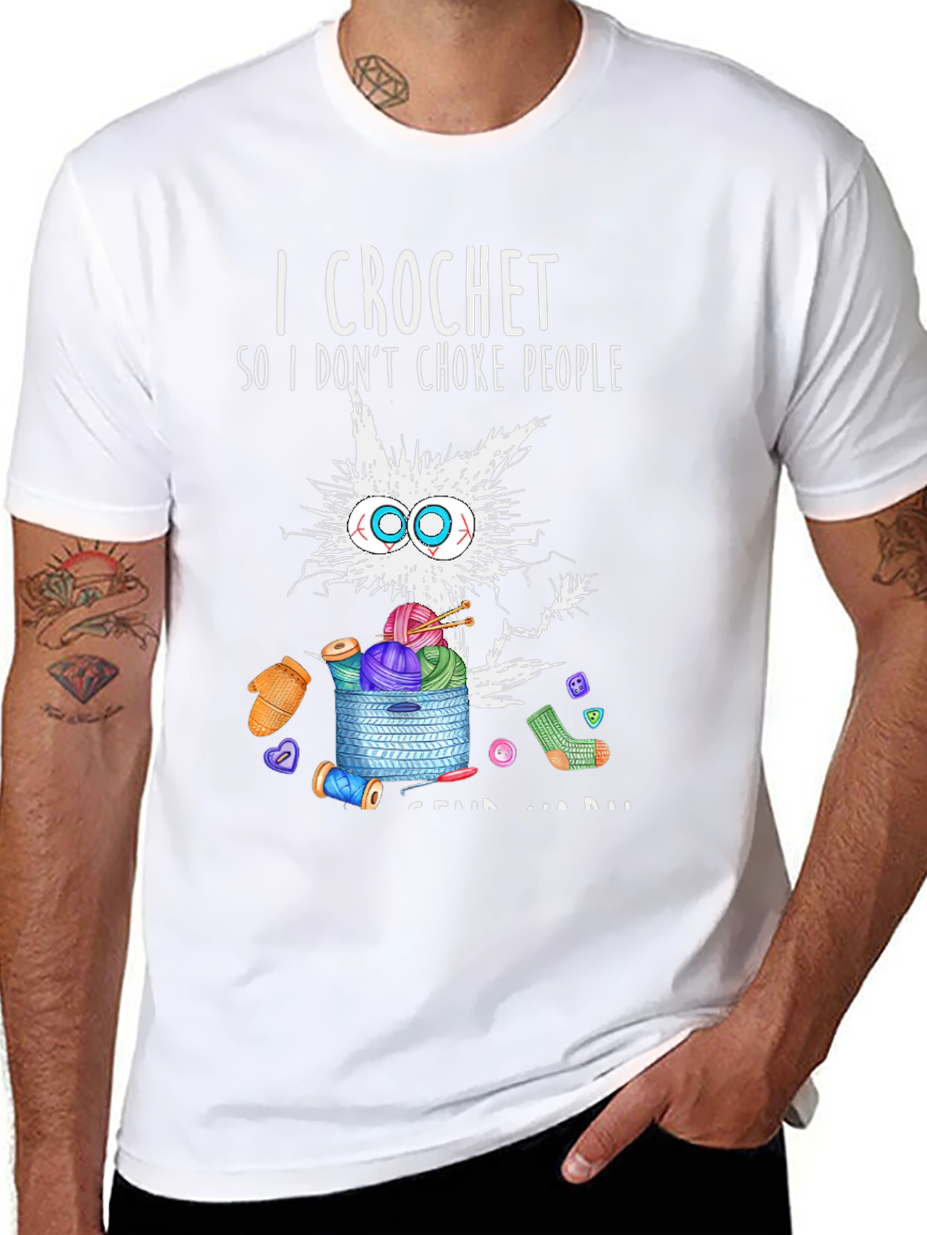 I Crochet Funny T-Shirt - Cat & Yarn Design