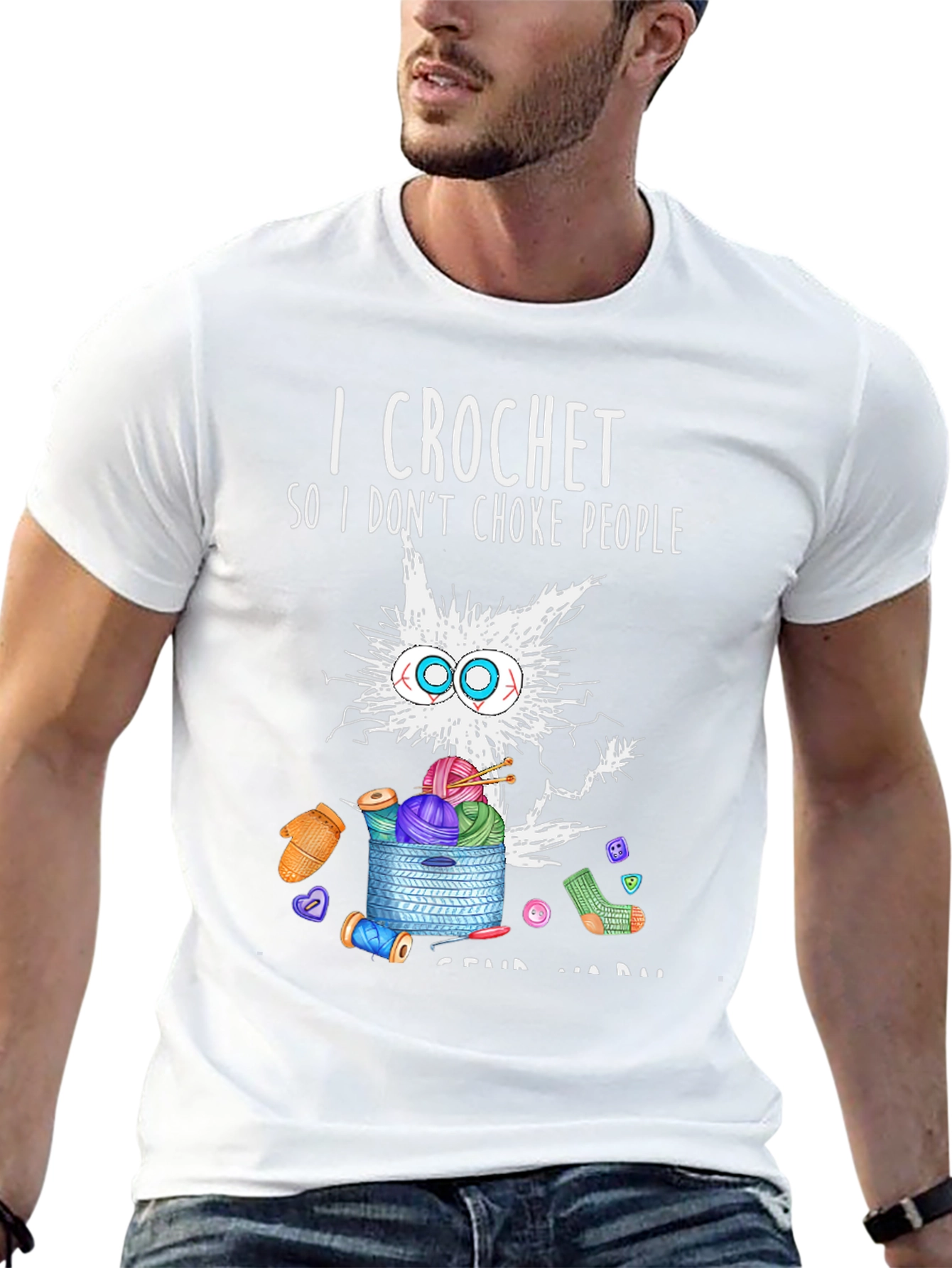 I Crochet Funny T-Shirt - Cat & Yarn Design