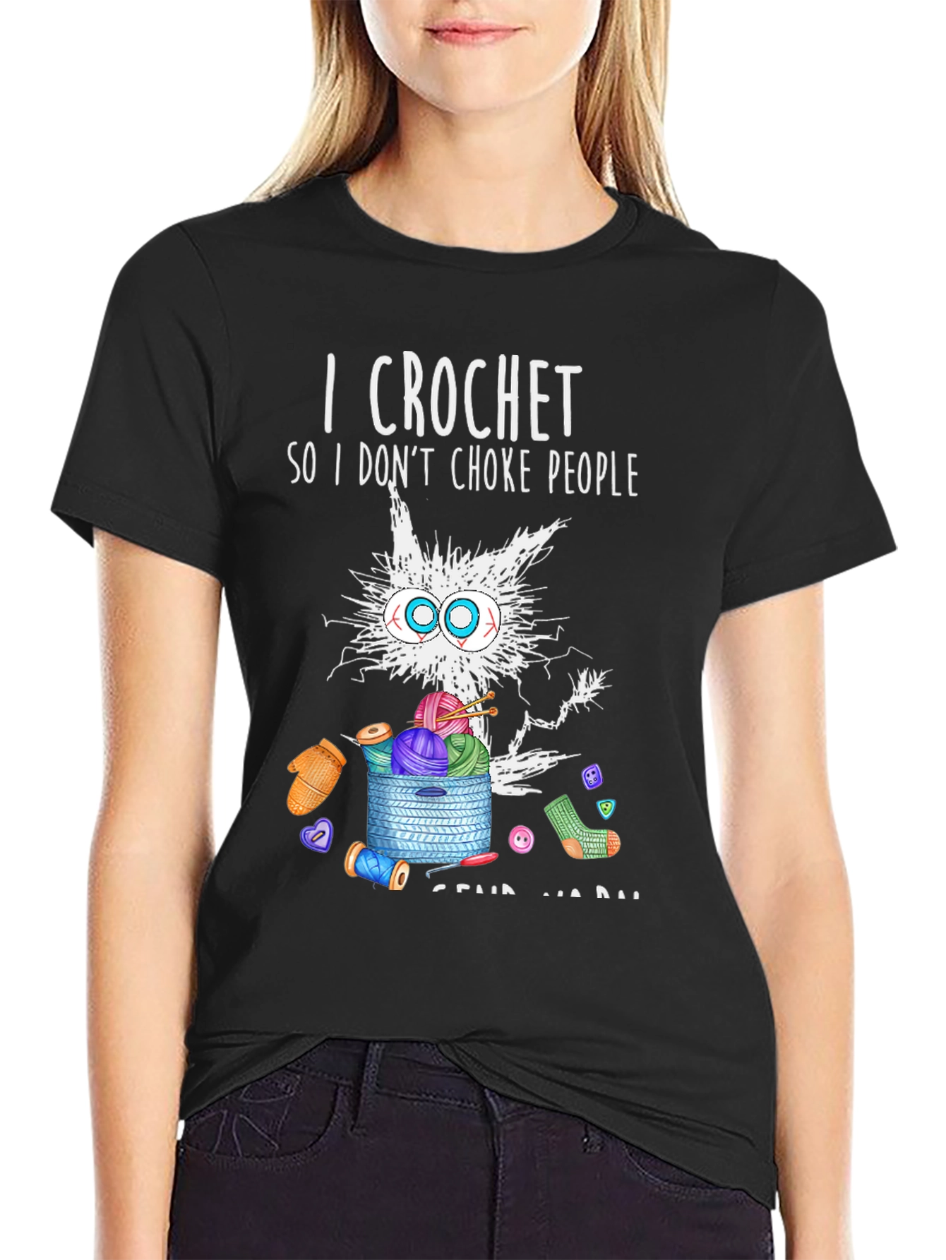 I Crochet Funny T-Shirt - Cat & Yarn Design