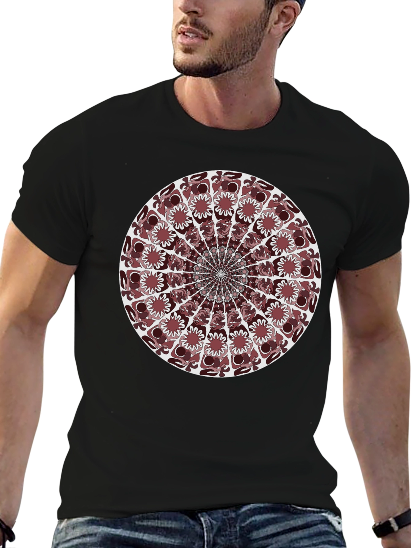 Abstract Mandala Graphic T-Shirt - Black