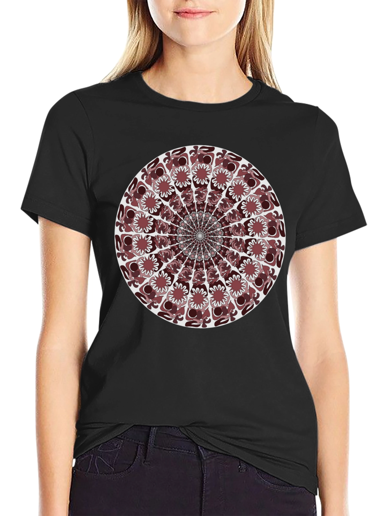 Abstract Mandala Graphic T-Shirt - Black
