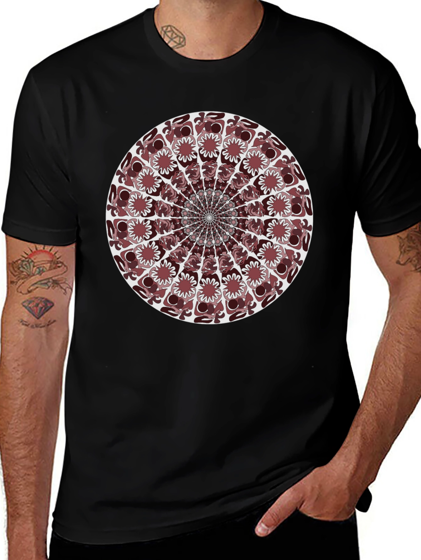 Abstract Mandala Graphic T-Shirt - Black