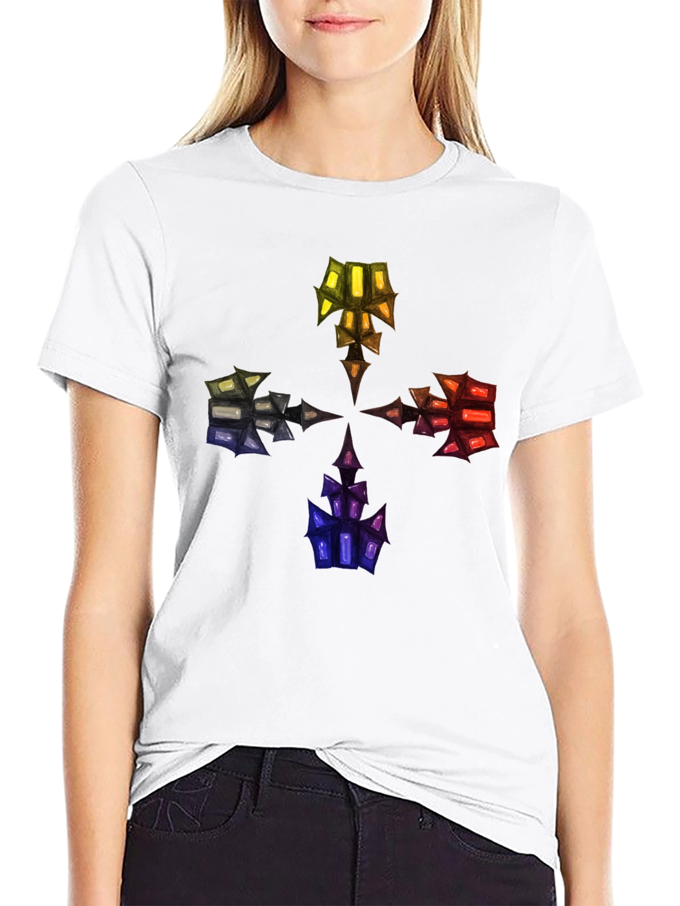 Abstract Crystal Design Black T-Shirt