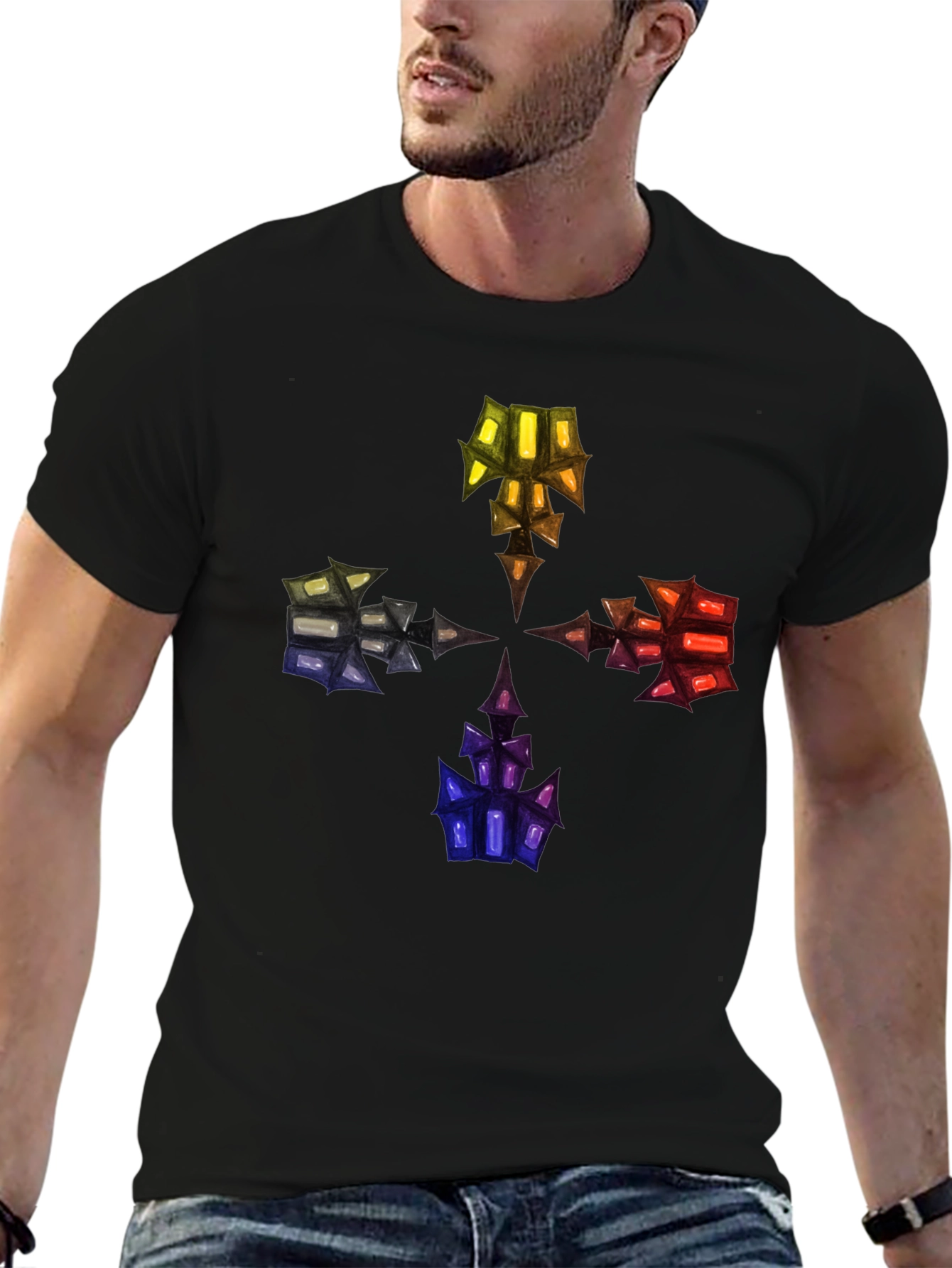 Abstract Crystal Design Black T-Shirt