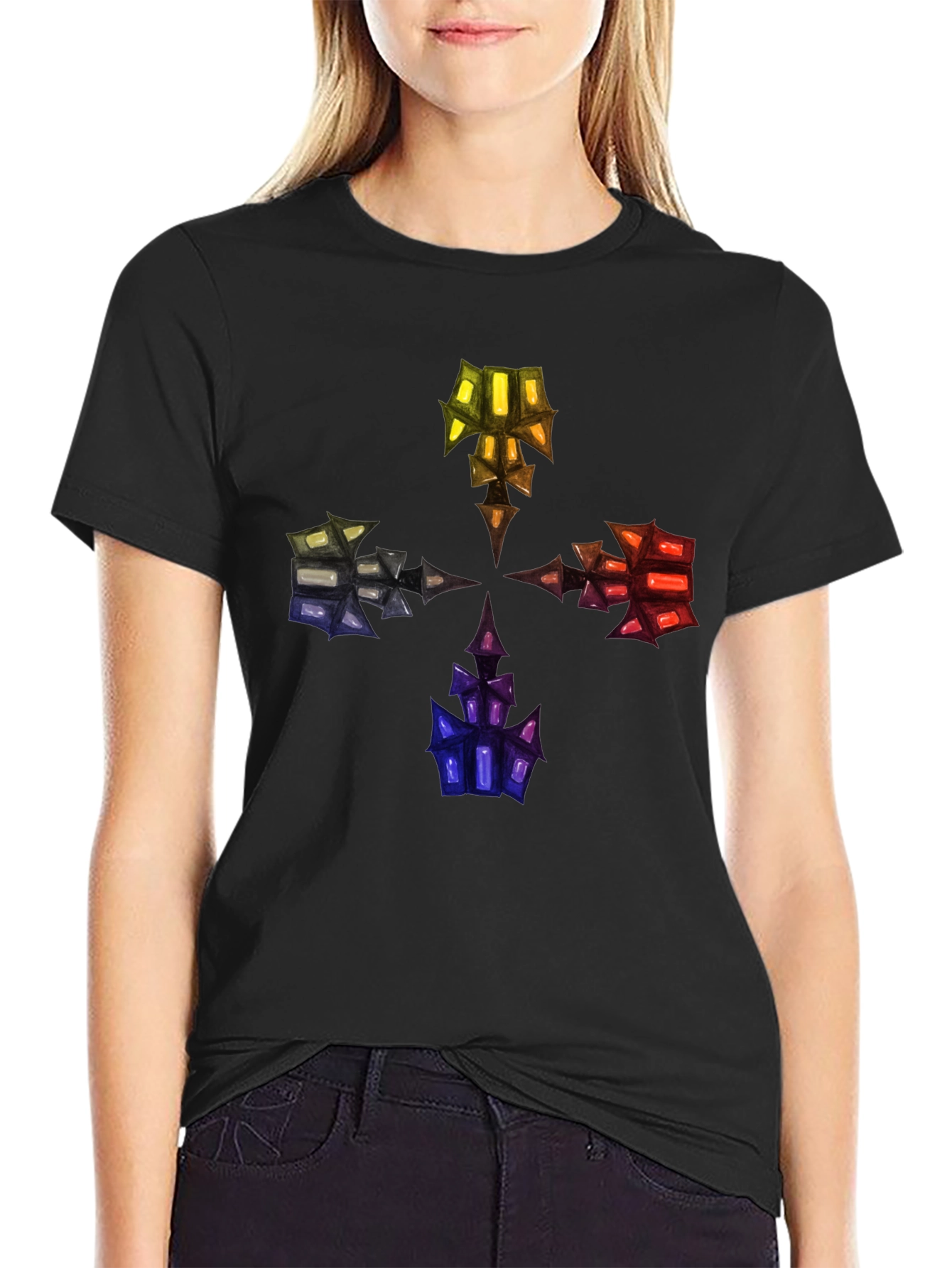 Abstract Crystal Design Black T-Shirt