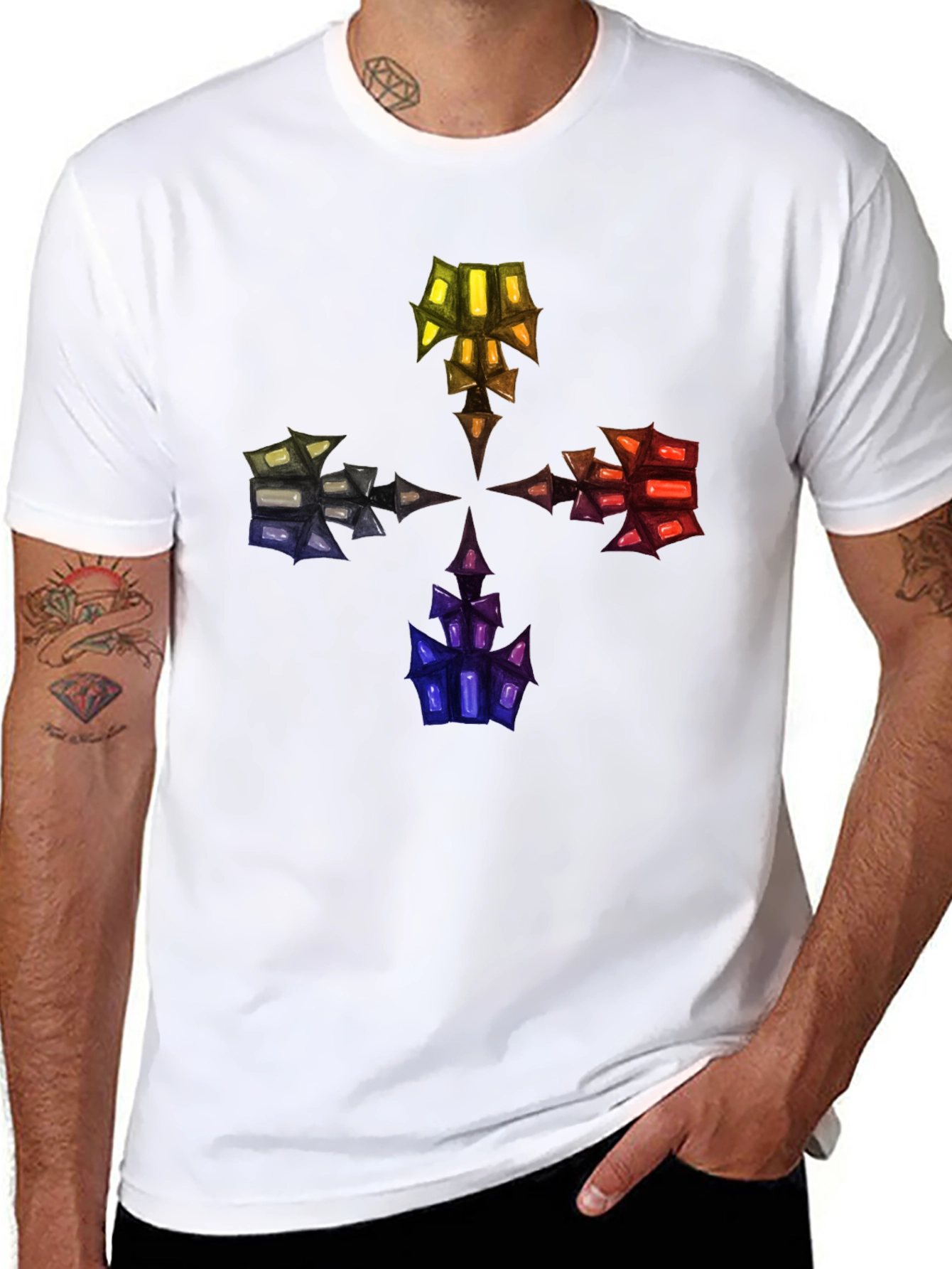 Abstract Crystal Design Black T-Shirt