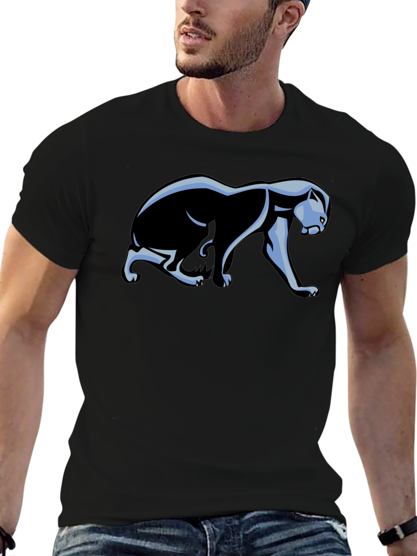 Black T-Shirt with Panther Graphic