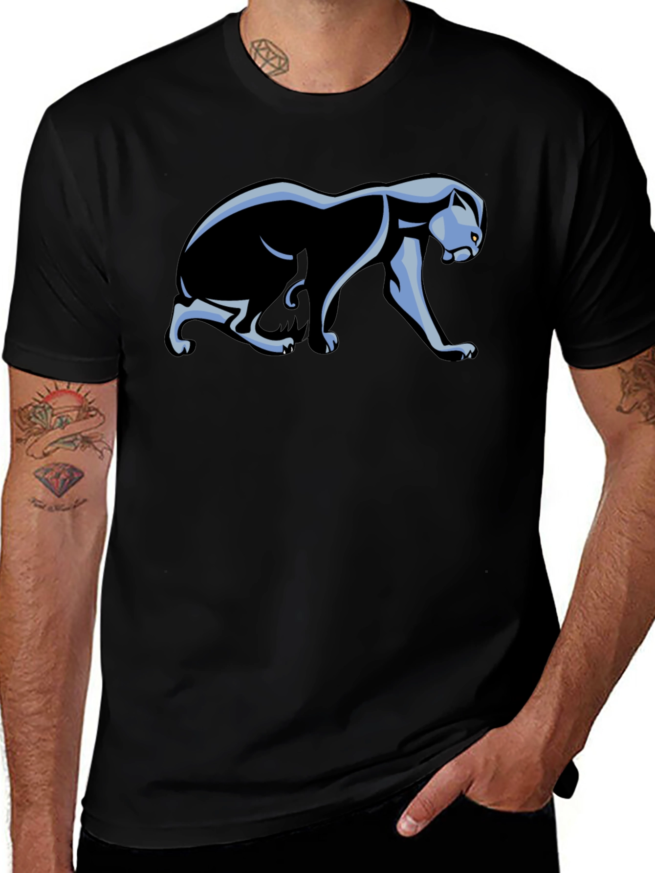 Black T-Shirt with Panther Graphic