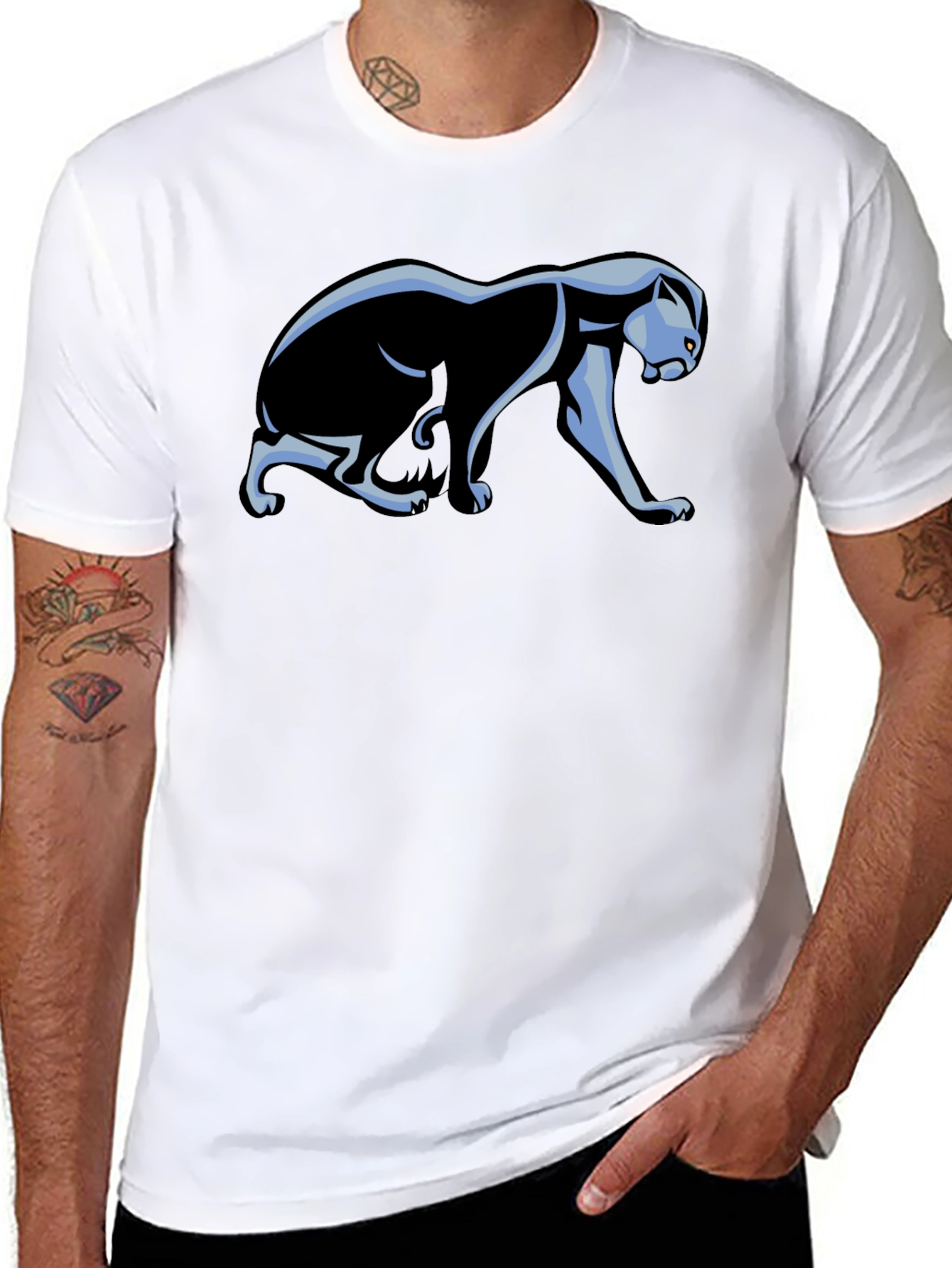 Black T-Shirt with Panther Graphic