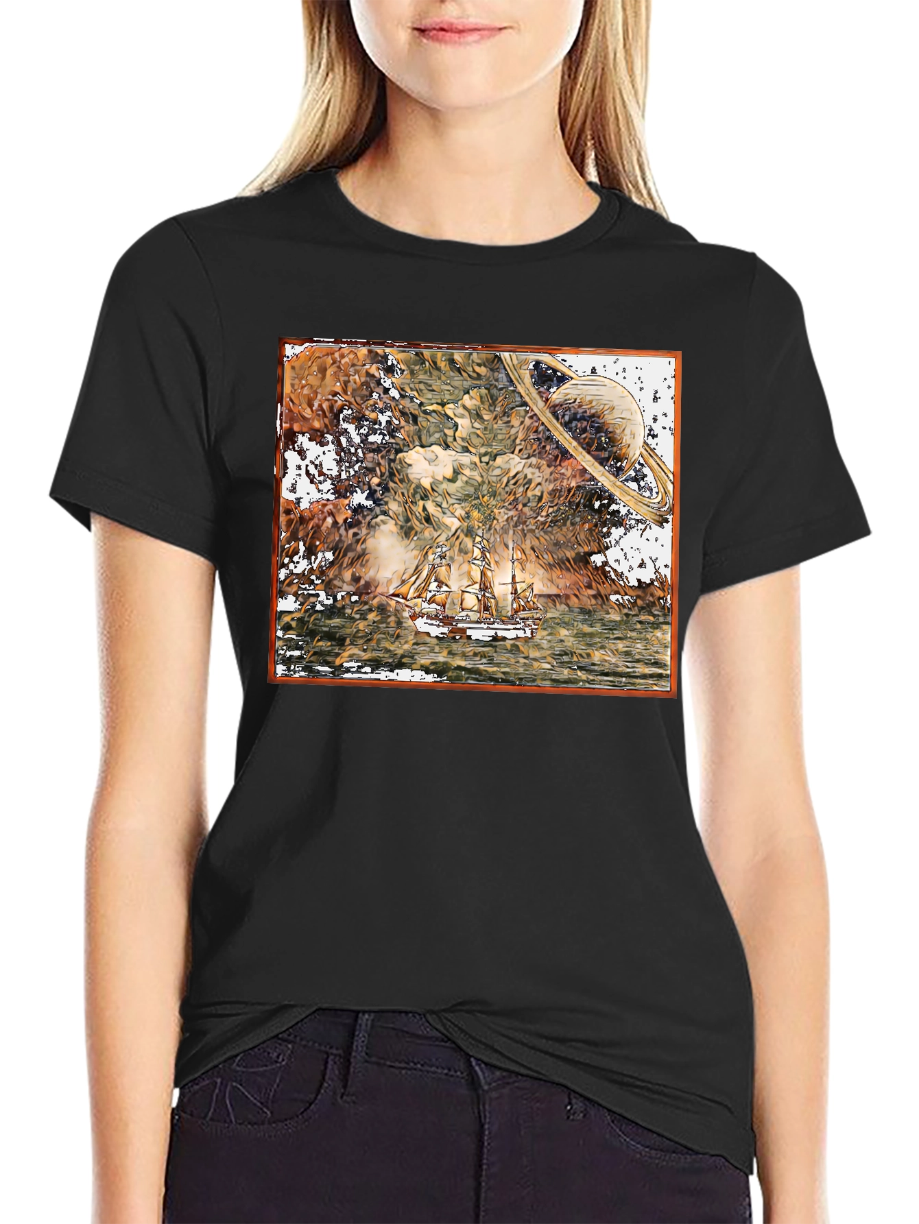 Saturn Sailboat Graphic Tee - Black