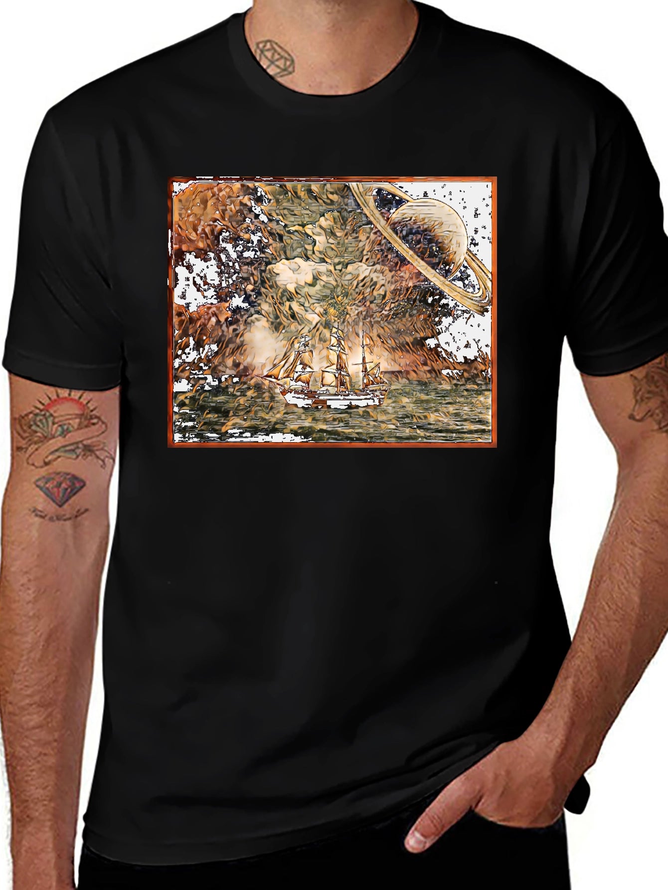 Saturn Sailboat Graphic Tee - Black
