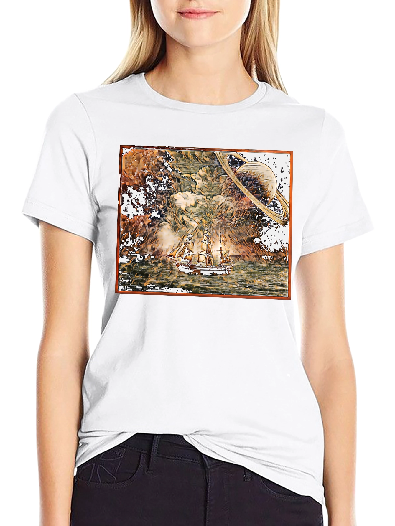 Saturn Sailboat Graphic Tee - Black