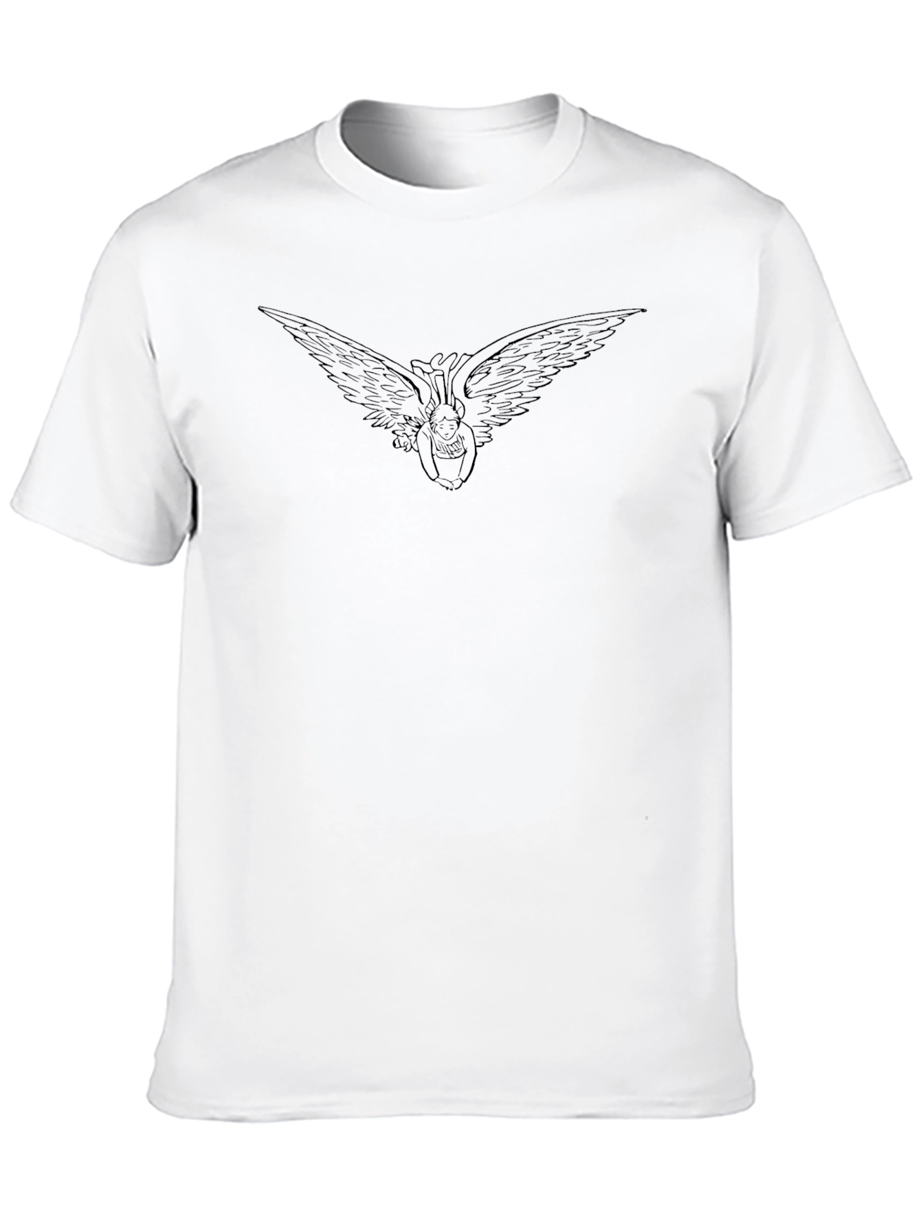 Mens Black Graphic Tee - Angel Wings Design