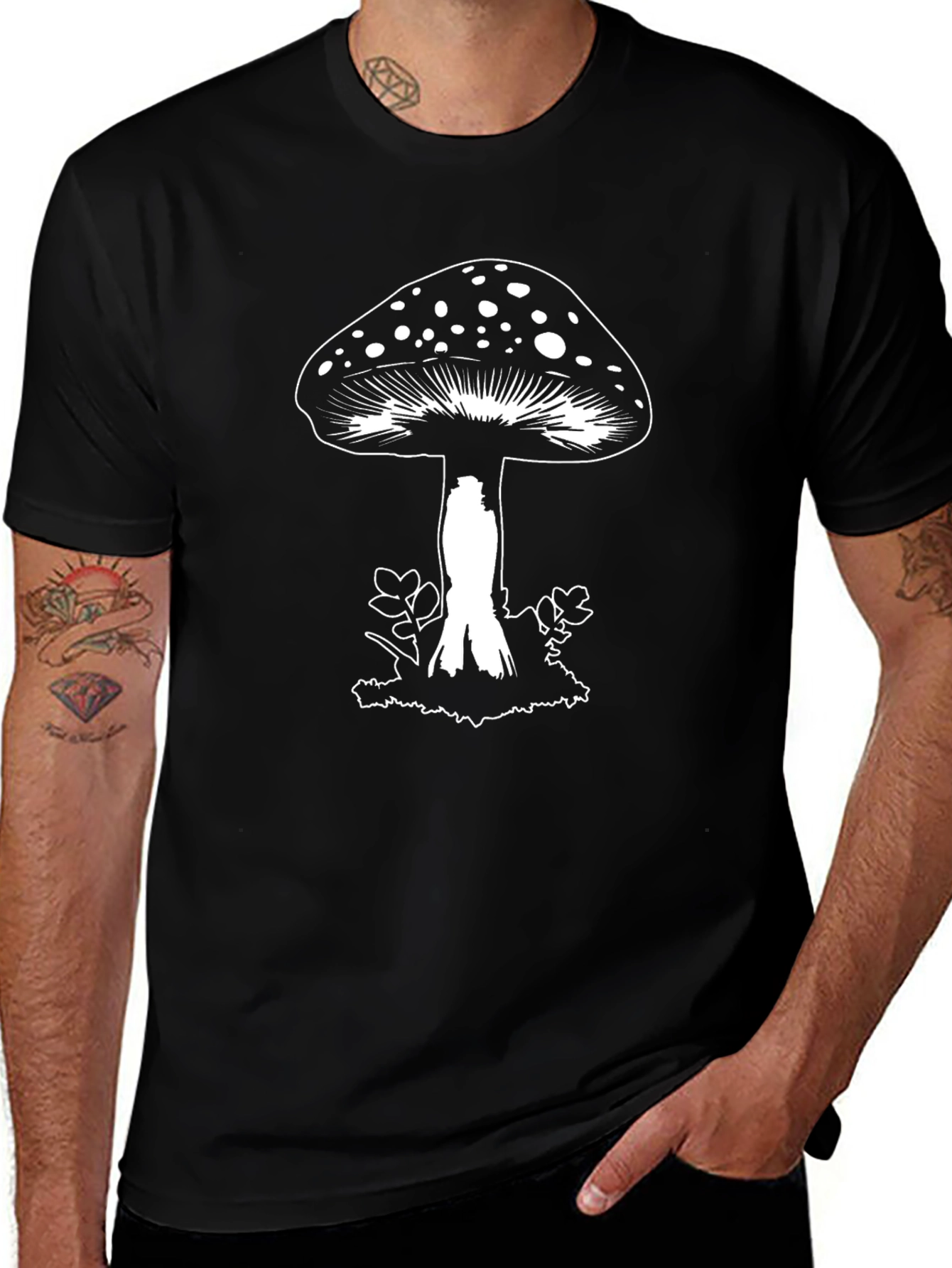 Mushroom Graphic Tee - Funky Black Cotton T-Shirt