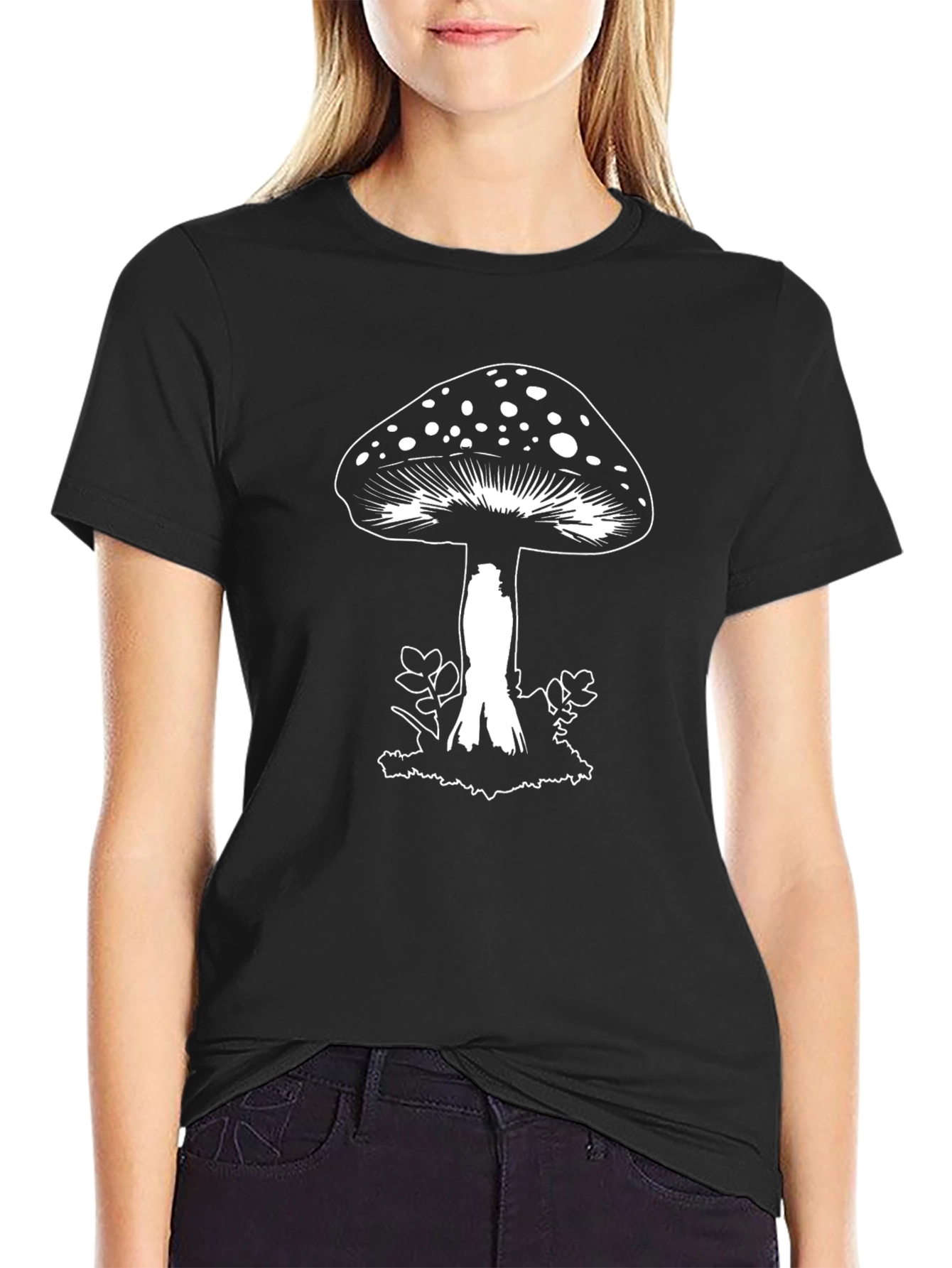 Mushroom Graphic Tee - Funky Black Cotton T-Shirt