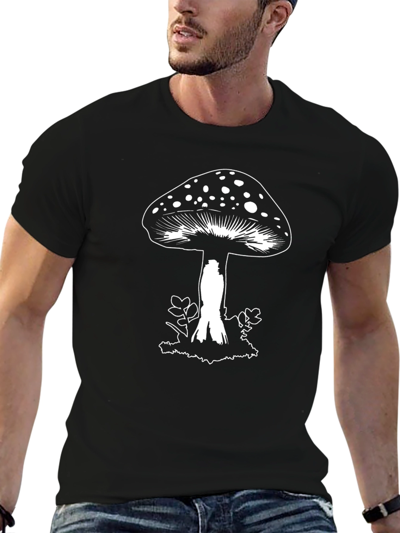 Mushroom Graphic Tee - Funky Black Cotton T-Shirt