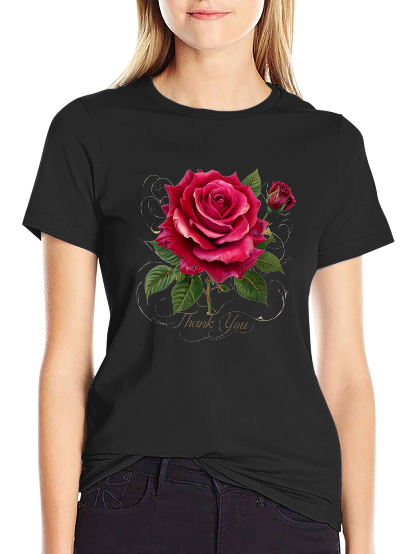 Elegant Rose Graphic Print T-Shirt