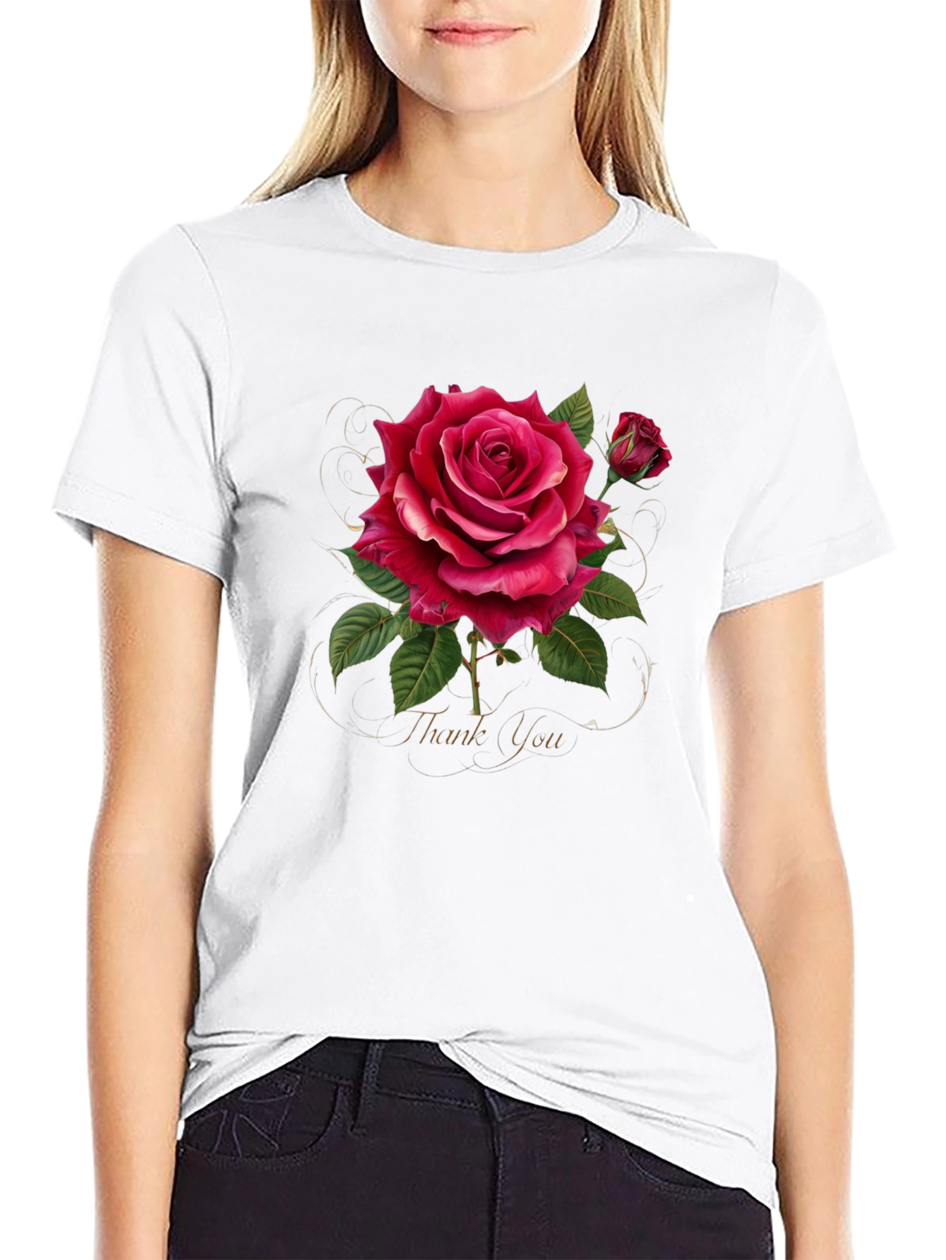 Elegant Rose Graphic Print T-Shirt