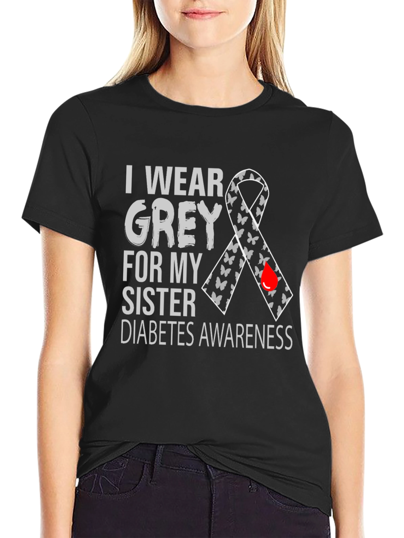 Grey Diabetes Awareness T-Shirt - Sister Support