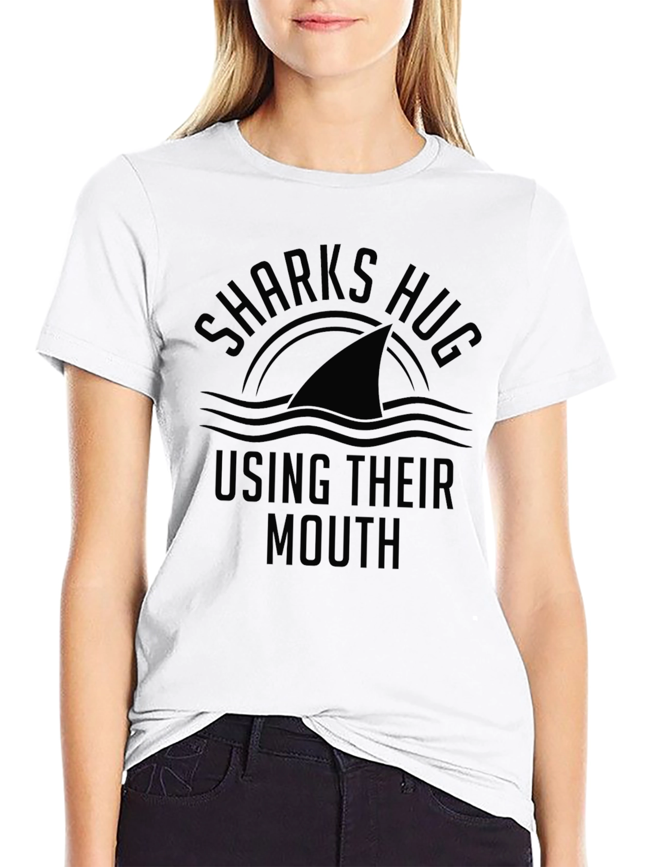 Sharks Hug Graphic Black T-Shirt Funny Shark Lover Tee