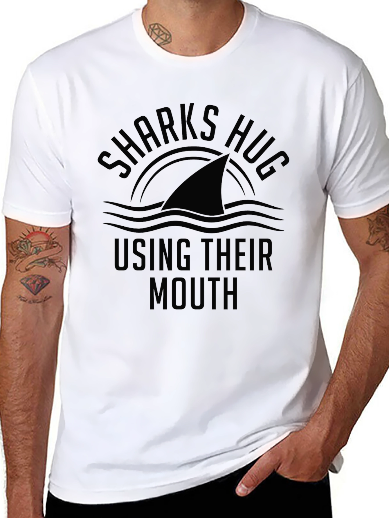 Sharks Hug Graphic Black T-Shirt Funny Shark Lover Tee