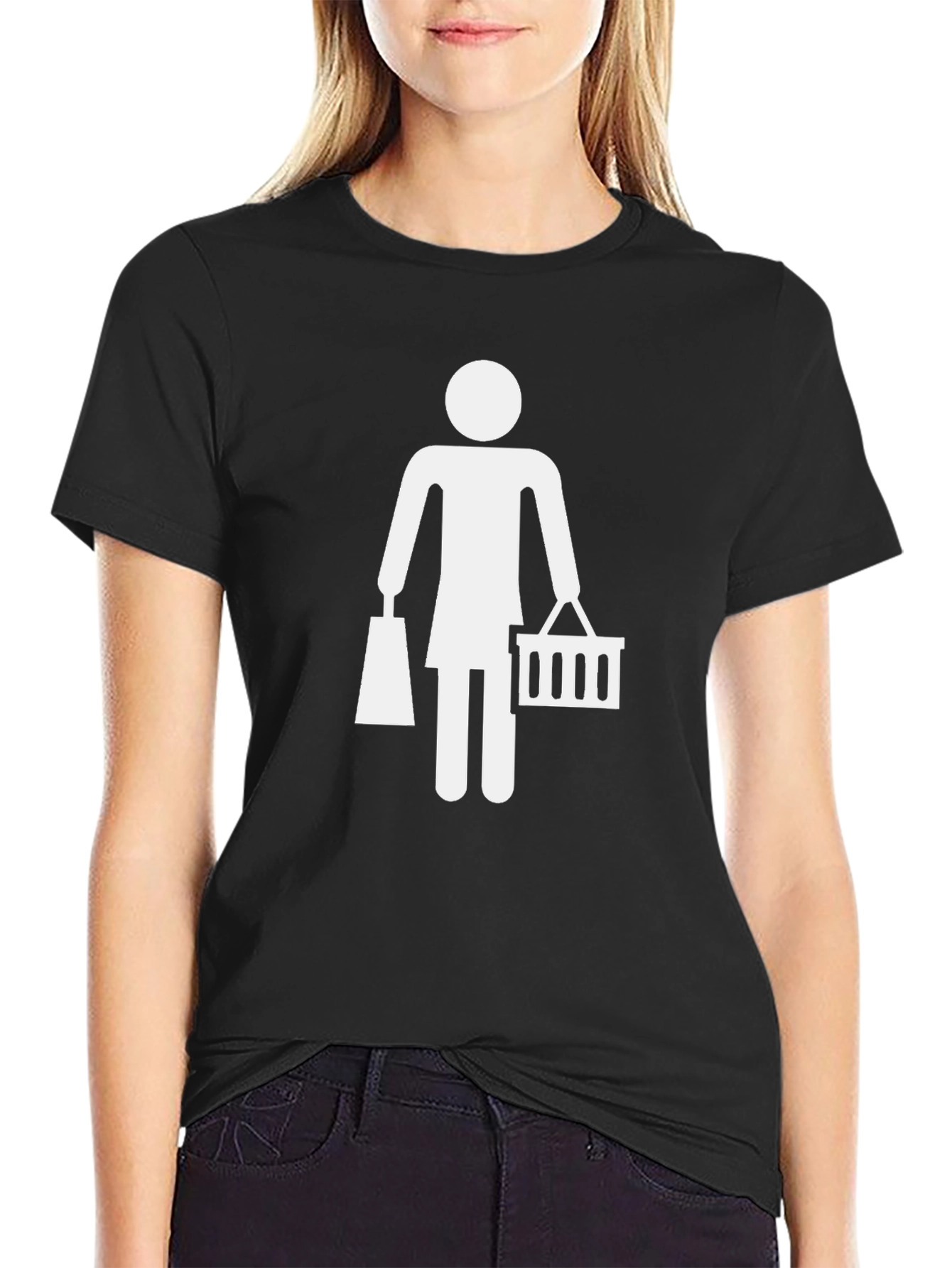 Woman Shopping Graphic Tee - Black