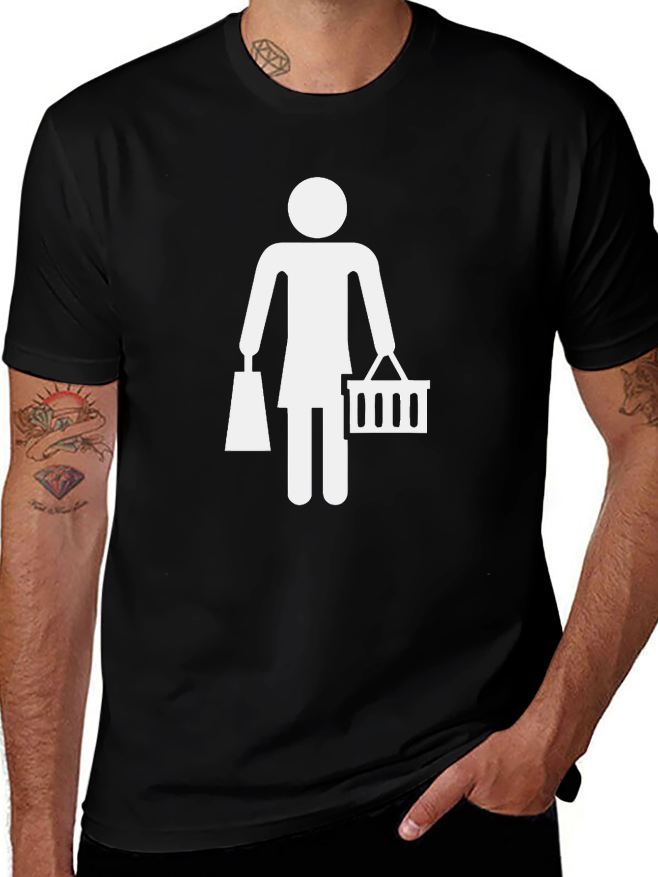 Woman Shopping Graphic Tee - Black
