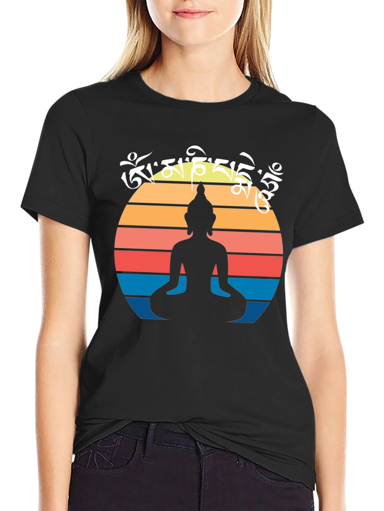 Zen Buddha Silhouette T-Shirt - Om Mani Padme Hum