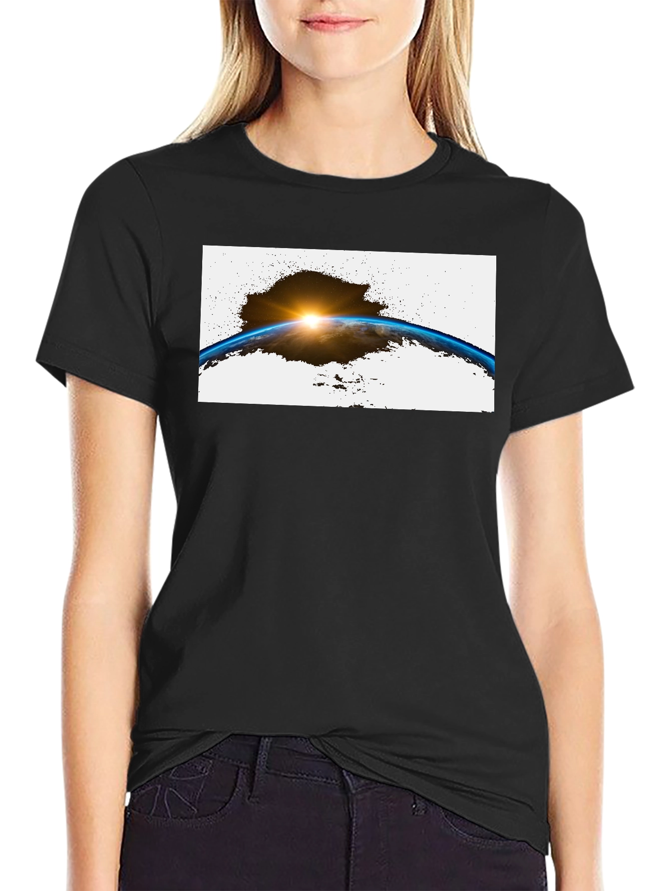Earth Sunrise Graphic Black T-Shirt