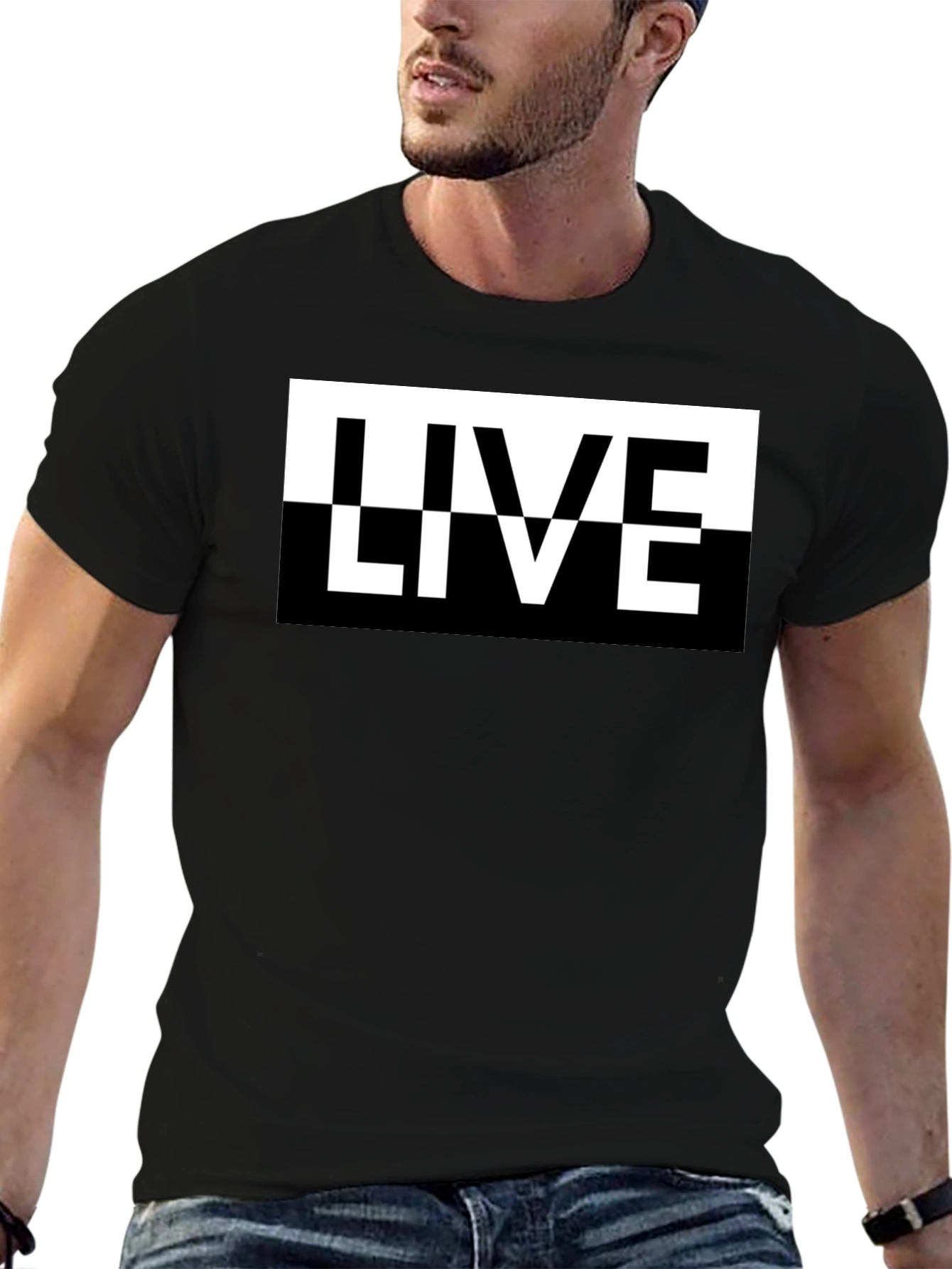 Live Graphic Print Mens Black T-Shirt
