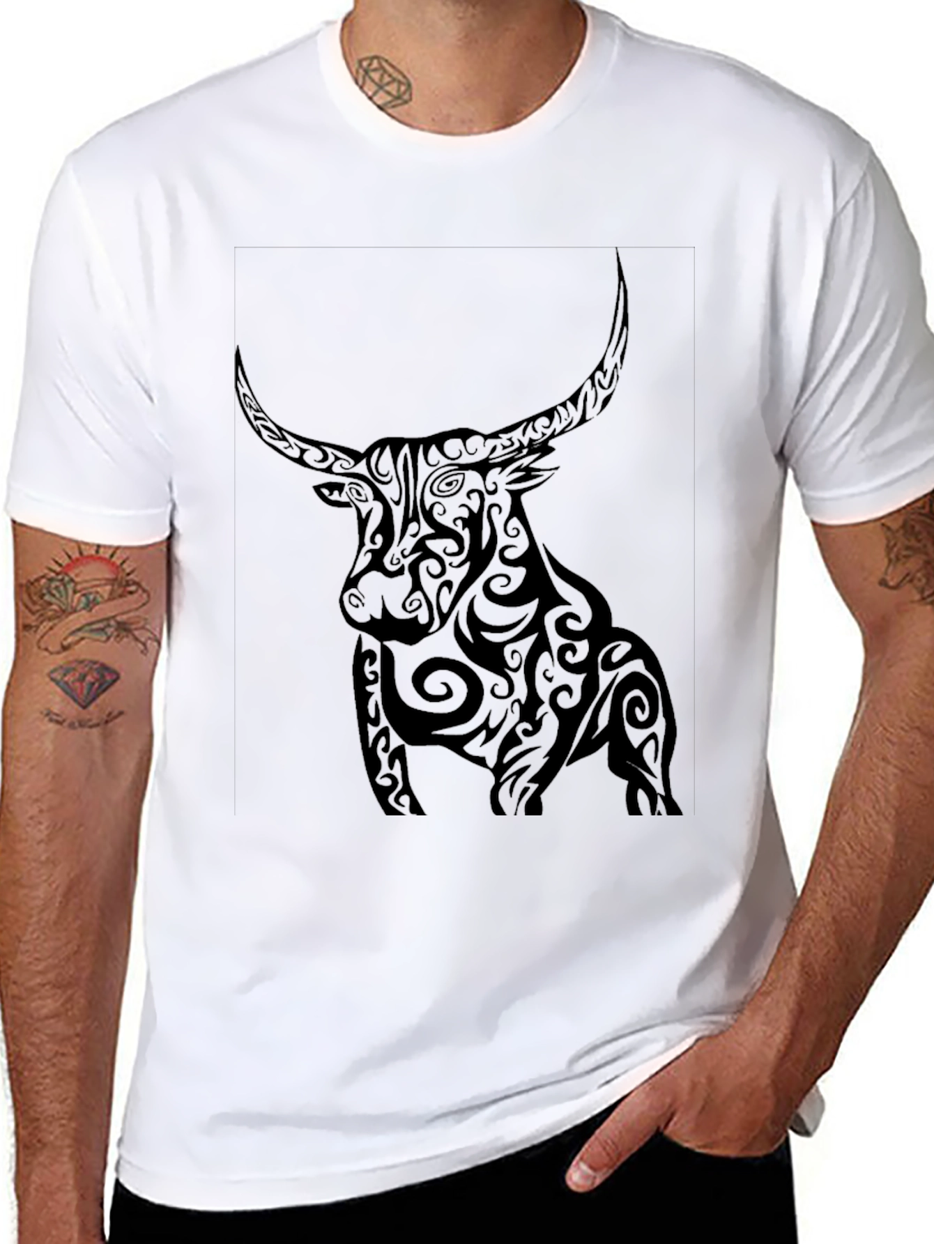 Tribal Bull Graphic Black T-Shirt